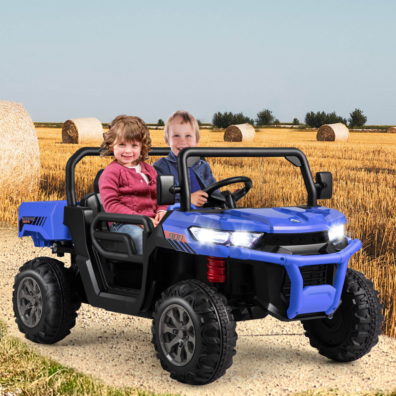 2-Seater Kids Ride On Dump Truck with Dump Bed and Shovel-Blue - Image 2