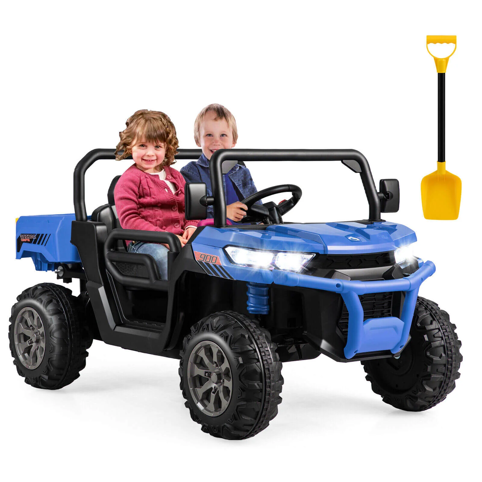 2-Seater Kids Ride On Dump Truck with Dump Bed and Shovel-Blue - Image 3
