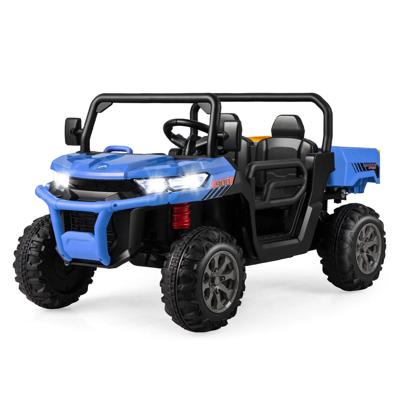2-Seater Kids Ride On Dump Truck with Dump Bed and Shovel-Blue - Image 4