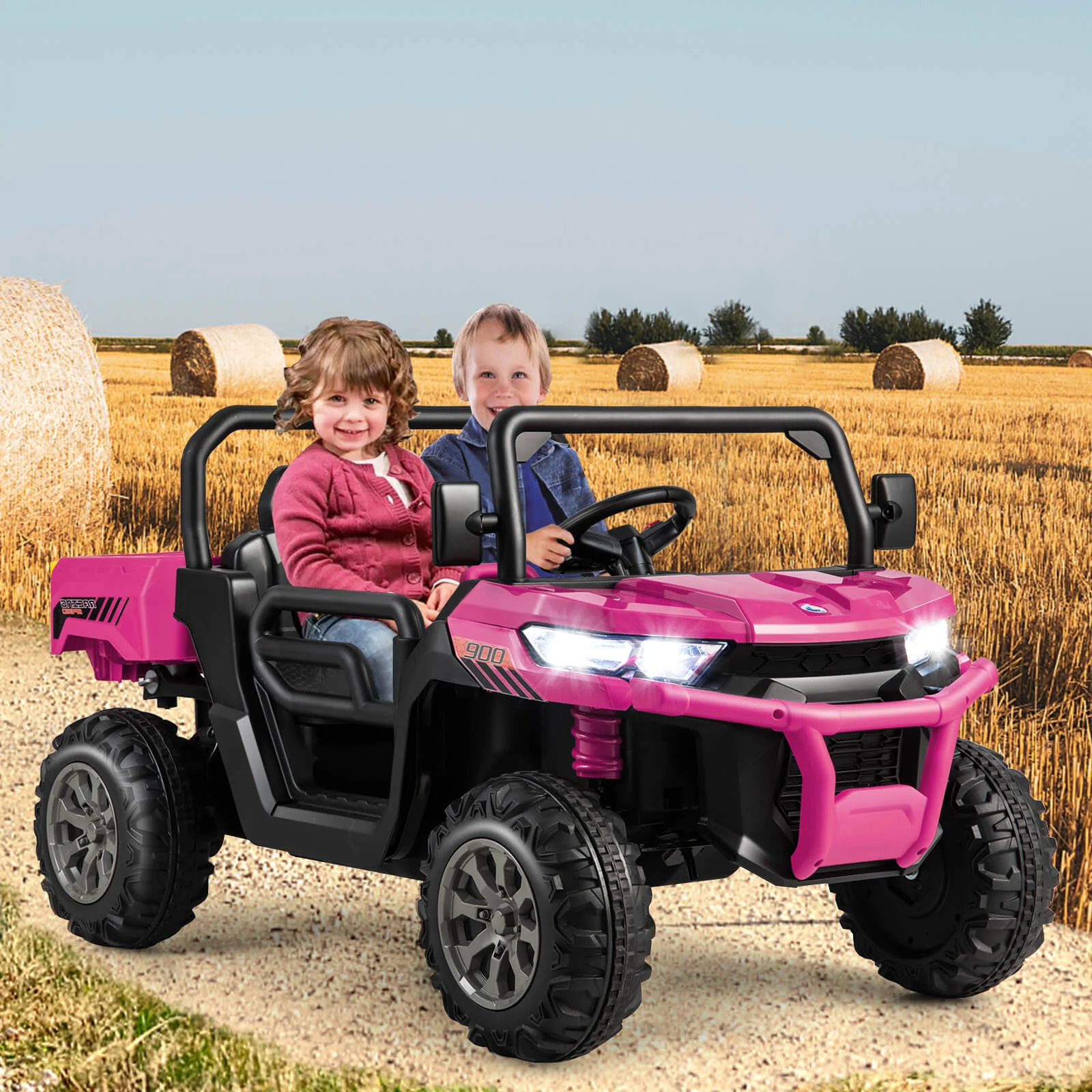 2-Seater Kids Ride On Dump Truck with Dump Bed and Shovel-Pink - Image 2