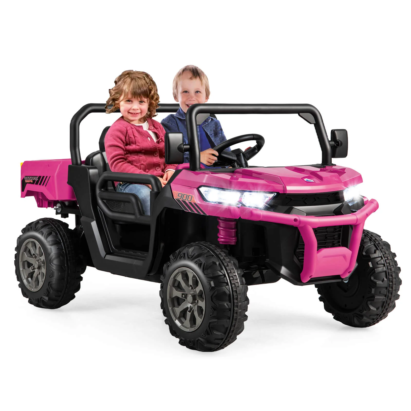 2-Seater Kids Ride On Dump Truck with Dump Bed and Shovel-Pink - Image 3