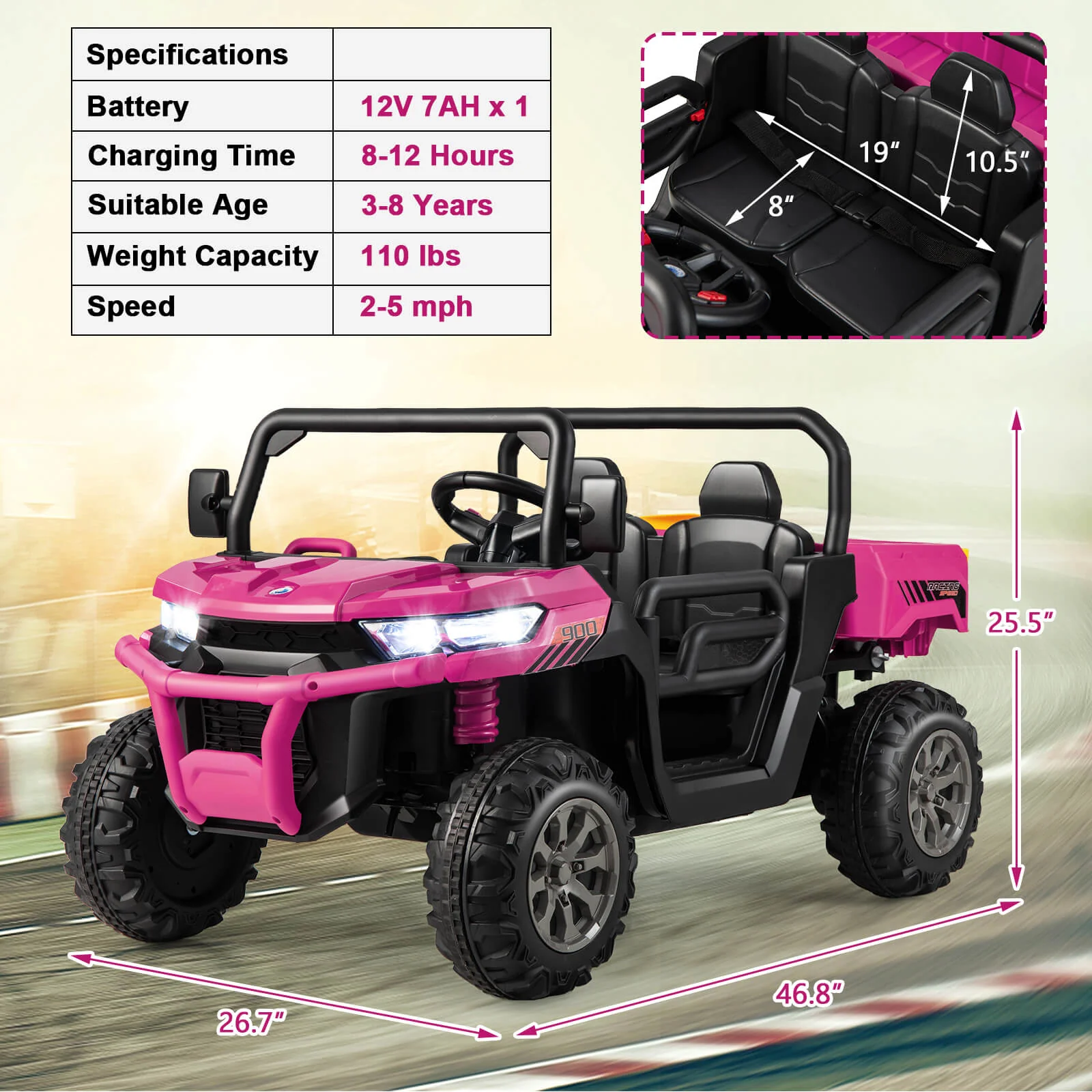 2-Seater Kids Ride On Dump Truck with Dump Bed and Shovel-Pink - Image 5