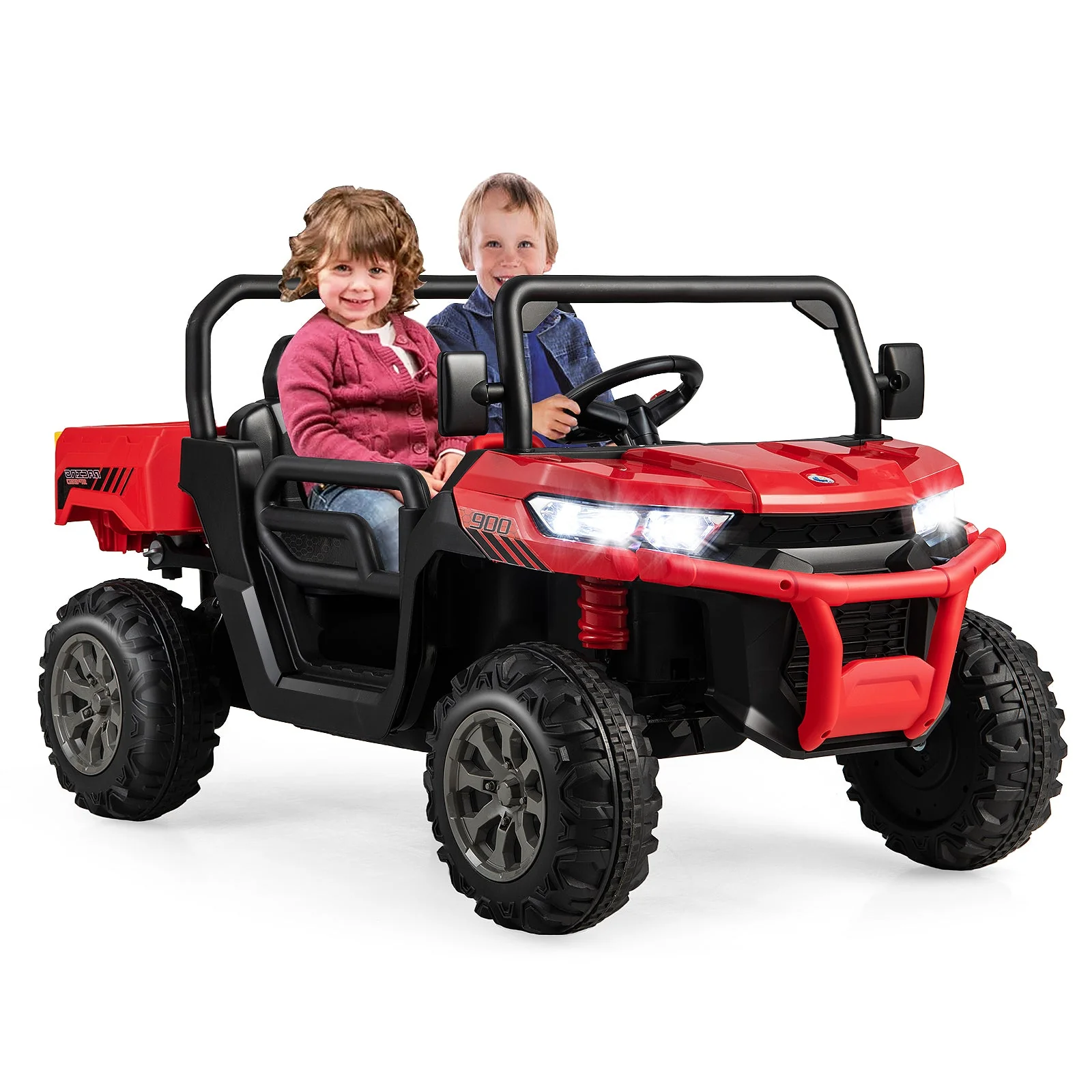 2-Seater Kids Ride On Dump Truck with Dump Bed and Shovel-Red - Image 3