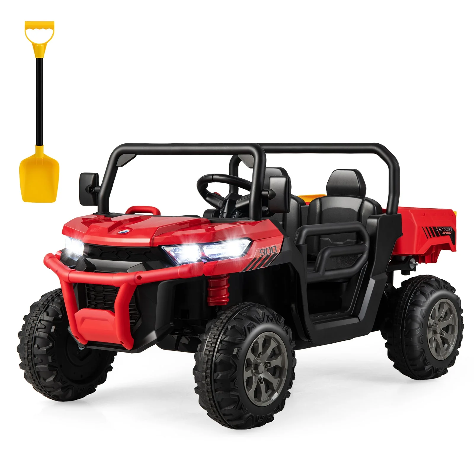 2-Seater Kids Ride On Dump Truck with Dump Bed and Shovel-Red - Image 6