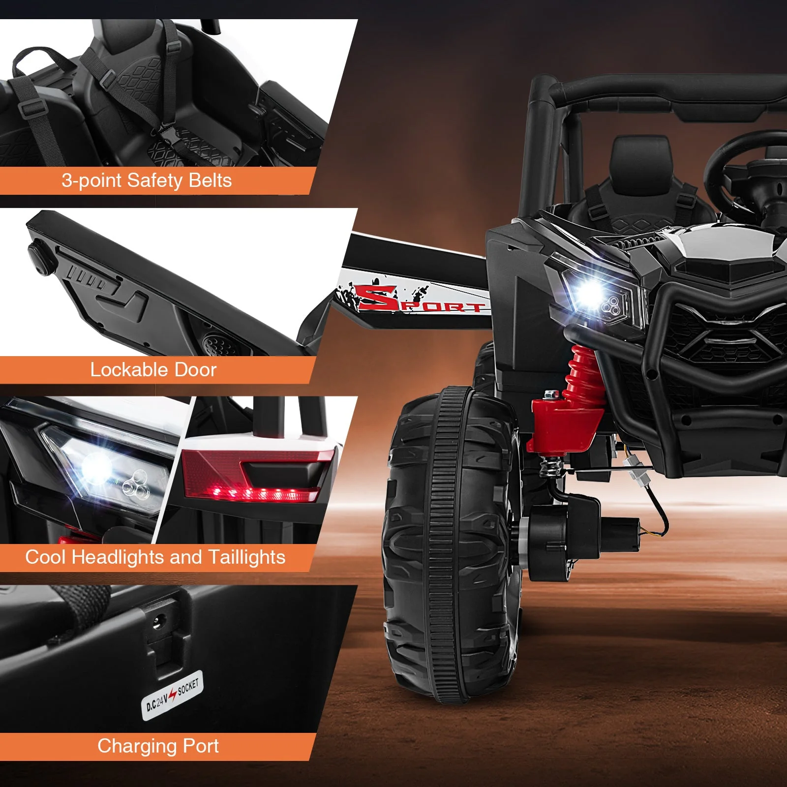2-Seater Kids Ride on UTV with 2.4G Remote Control for over 3 Years Old Children-Black - Image 6