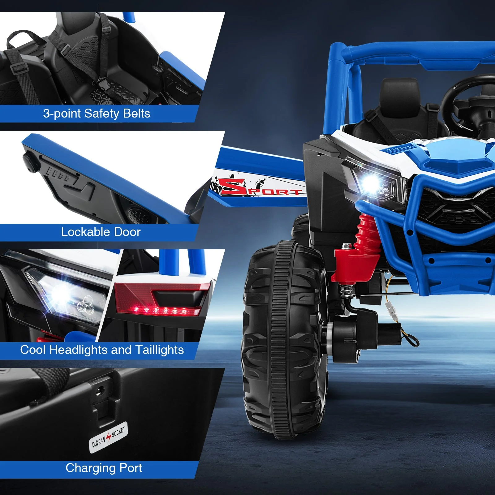 2-Seater Kids Ride on UTV with 2.4G Remote Control for over 3 Years Old Children-Navy - Image 6