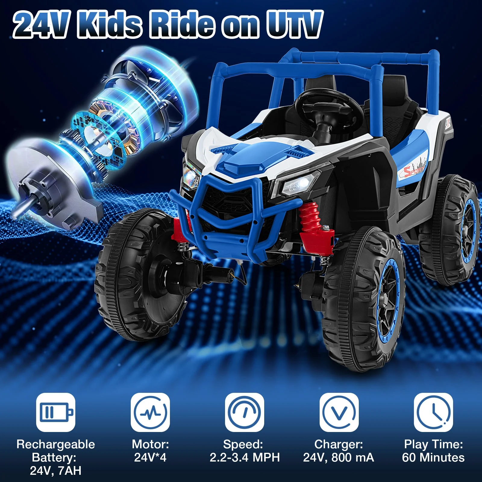 2-Seater Kids Ride on UTV with 2.4G Remote Control for over 3 Years Old Children-Navy - Image 8
