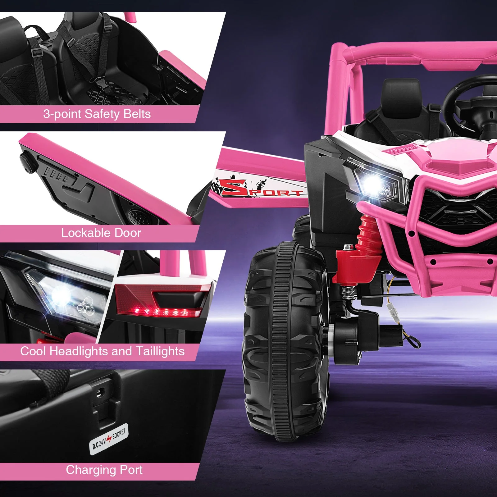 2-Seater Kids Ride on UTV with 2.4G Remote Control for over 3 Years Old Children-Pink - Image 6
