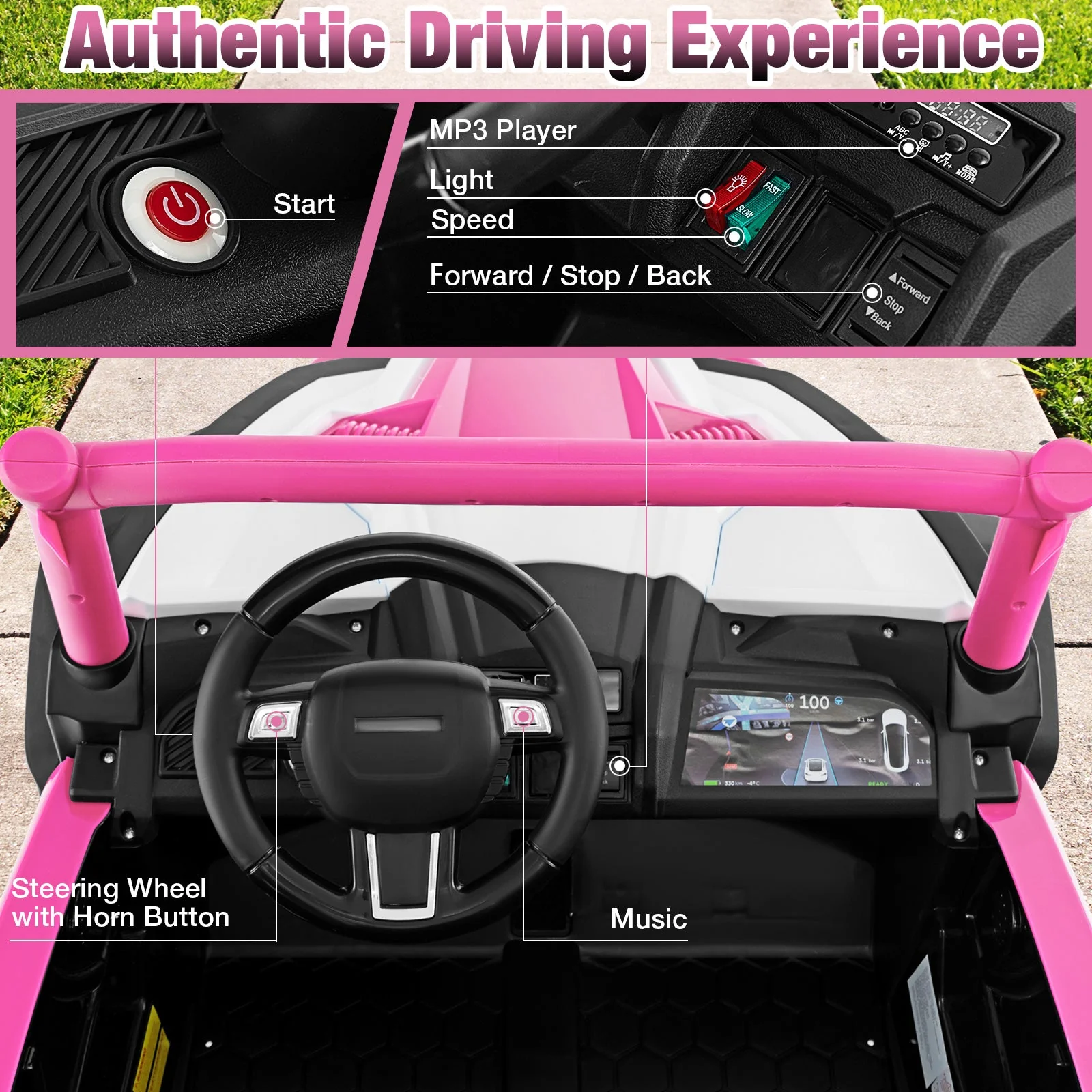 2-Seater Kids Ride on UTV with 2.4G Remote Control for over 3 Years Old Children-Pink - Image 7