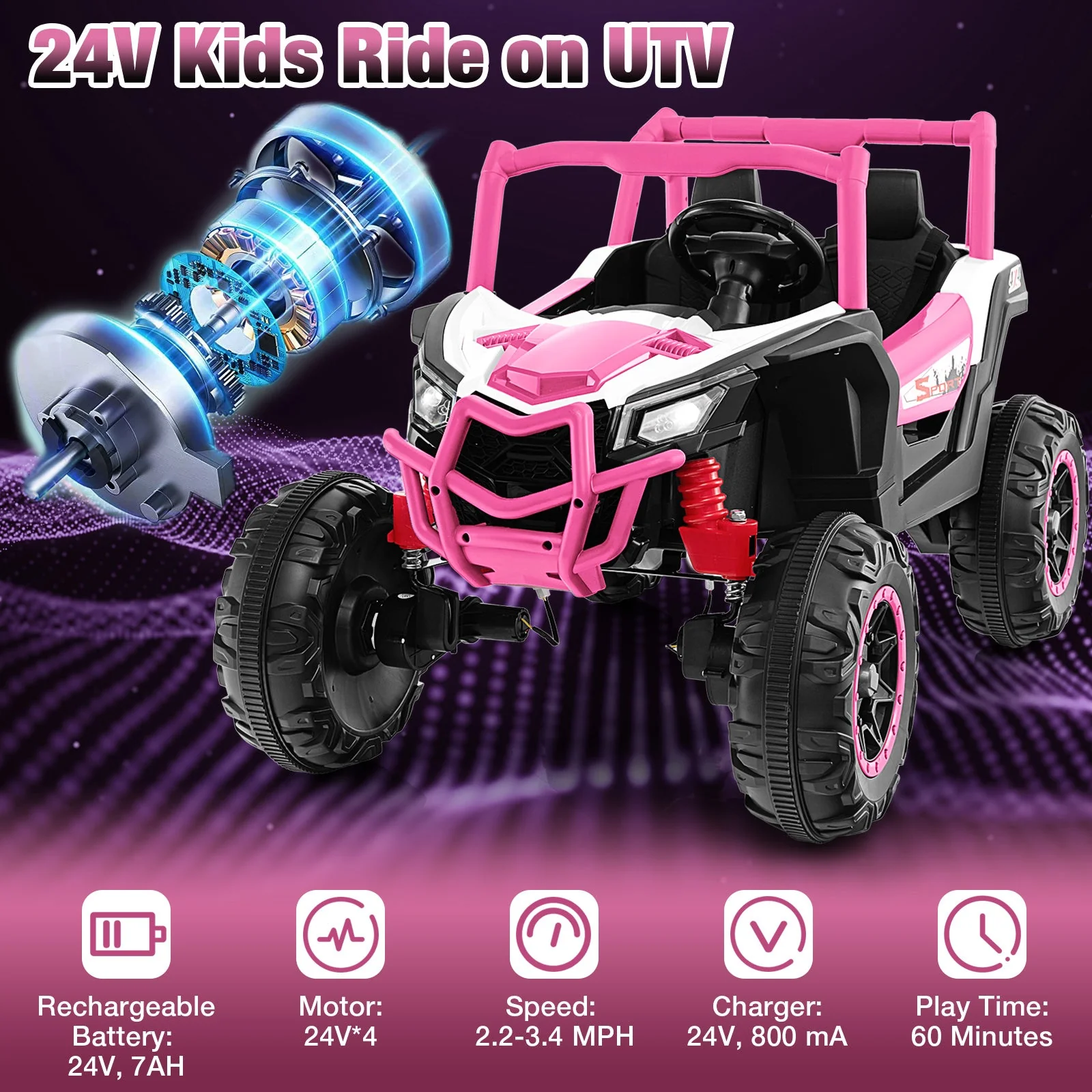 2-Seater Kids Ride on UTV with 2.4G Remote Control for over 3 Years Old Children-Pink - Image 8
