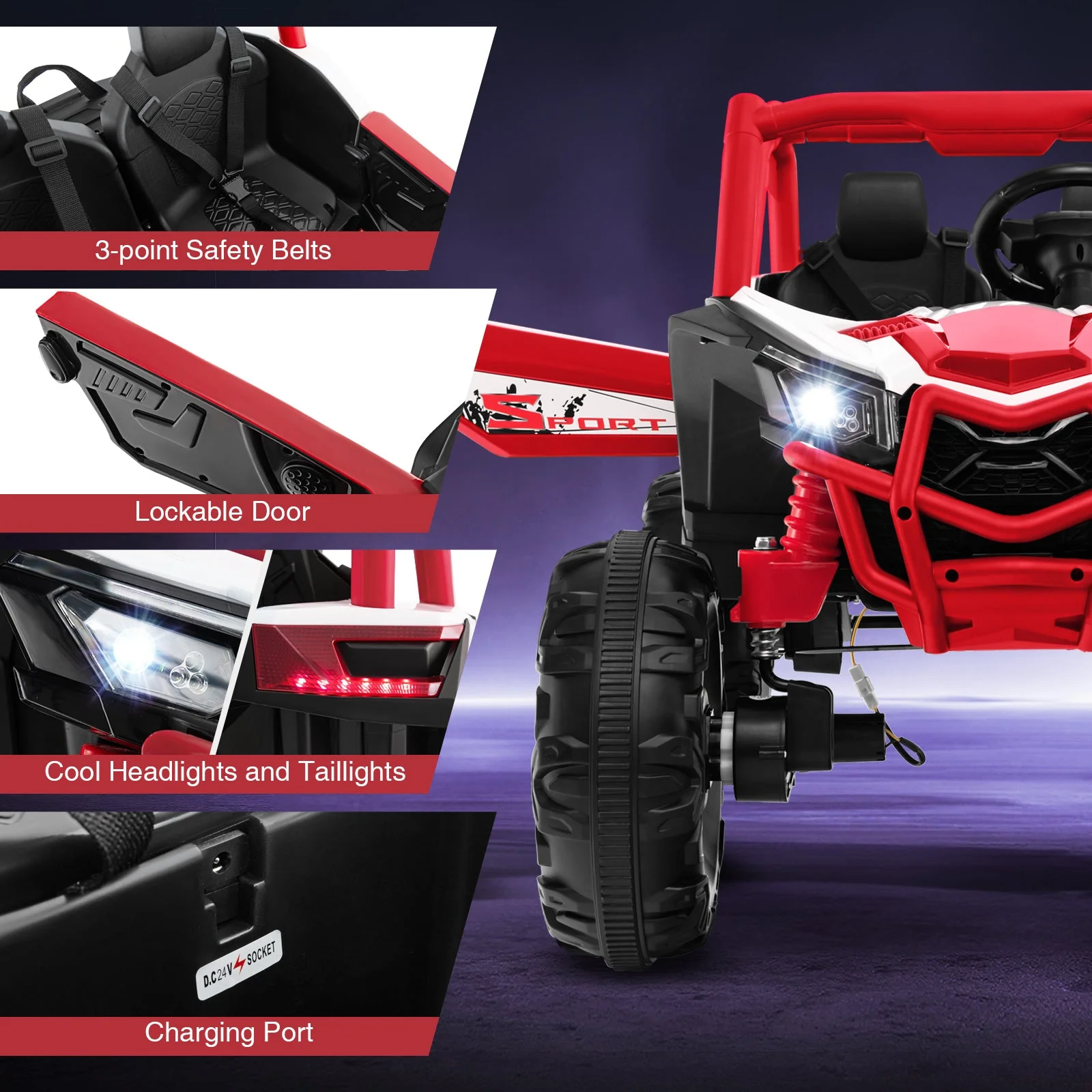 2-Seater Kids Ride on UTV with 2.4G Remote Control for over 3 Years Old Children-Red - Image 6