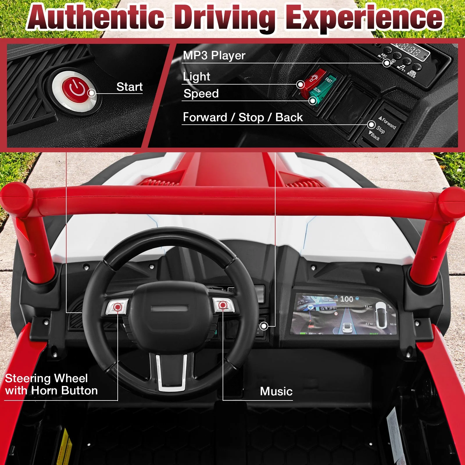 2-Seater Kids Ride on UTV with 2.4G Remote Control for over 3 Years Old Children-Red - Image 7