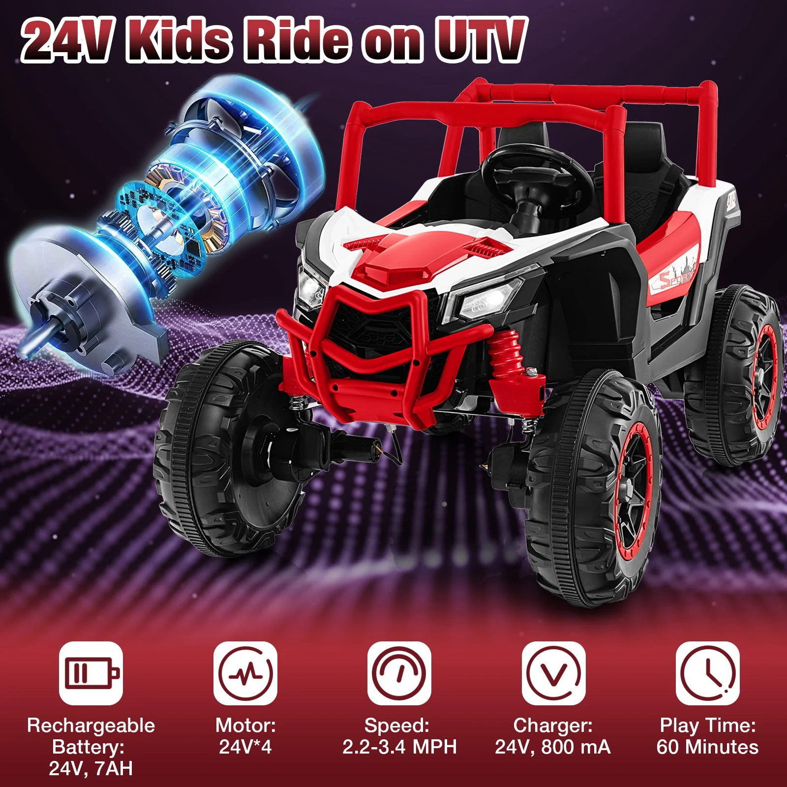 2-Seater Kids Ride on UTV with 2.4G Remote Control for over 3 Years Old Children-Red - Image 8