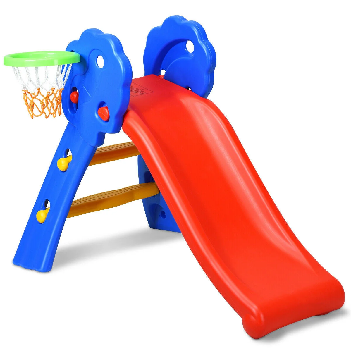 2 Step Indoors Kids Plastic Folding Slide with Basketball Hoop - Image 2