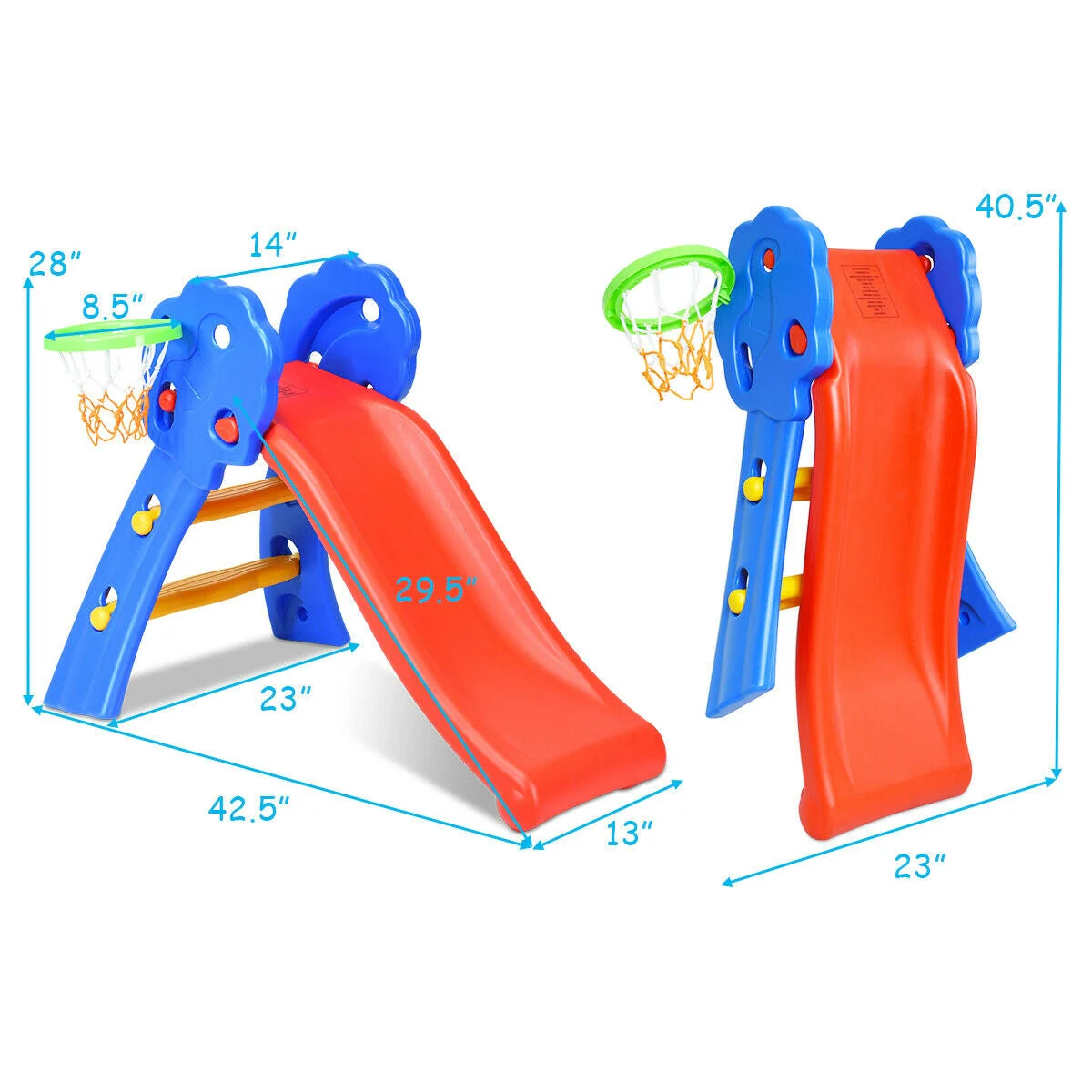 2 Step Indoors Kids Plastic Folding Slide with Basketball Hoop - Image 4