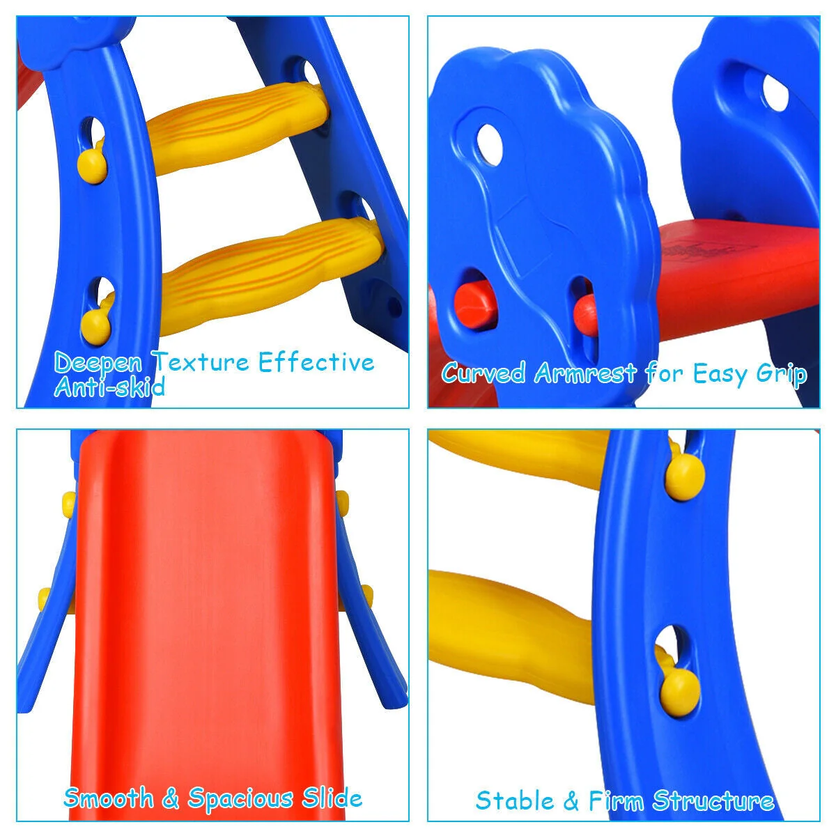 2 Step Indoors Kids Plastic Folding Slide with Basketball Hoop - Image 6