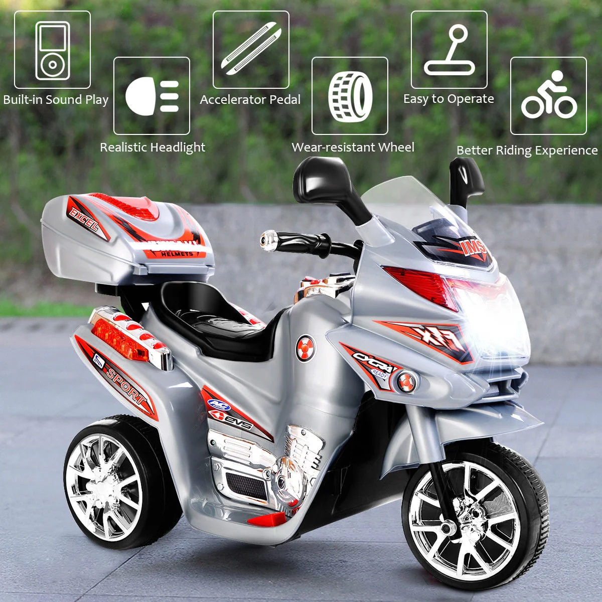 20-day Presell 3 Wheel Kids Ride On Motorcycle 6V Battery Powered Electric Toy Power Bicyle New-Gray - Image 5