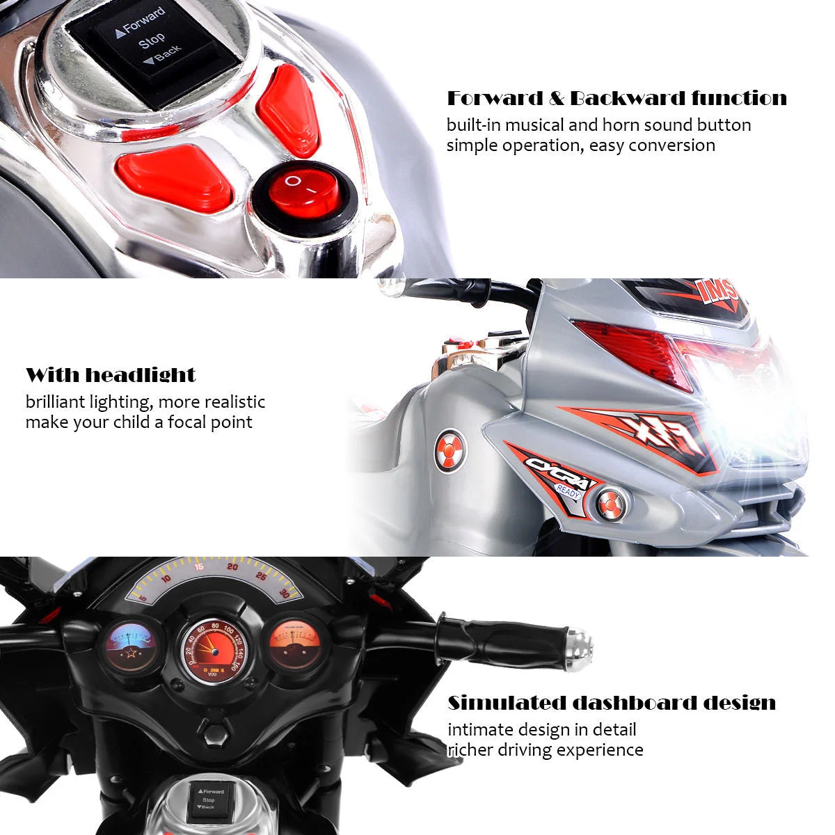 20-day Presell 3 Wheel Kids Ride On Motorcycle 6V Battery Powered Electric Toy Power Bicyle New-Gray - Image 7