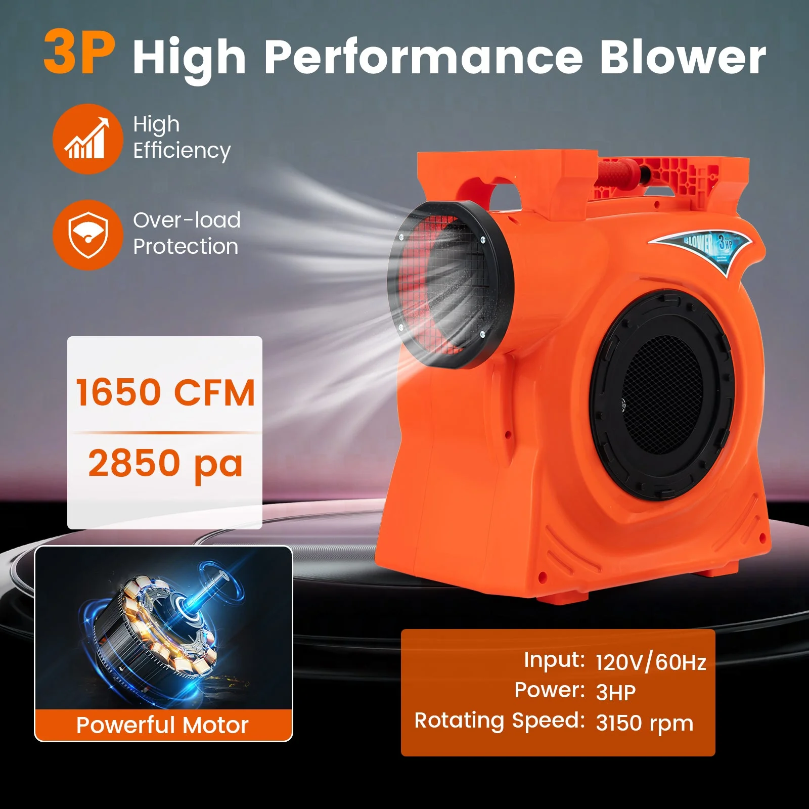 2200W 3 HP Commercial Air Blower for Giant Outdoor Inflatable Bounce House - Image 6