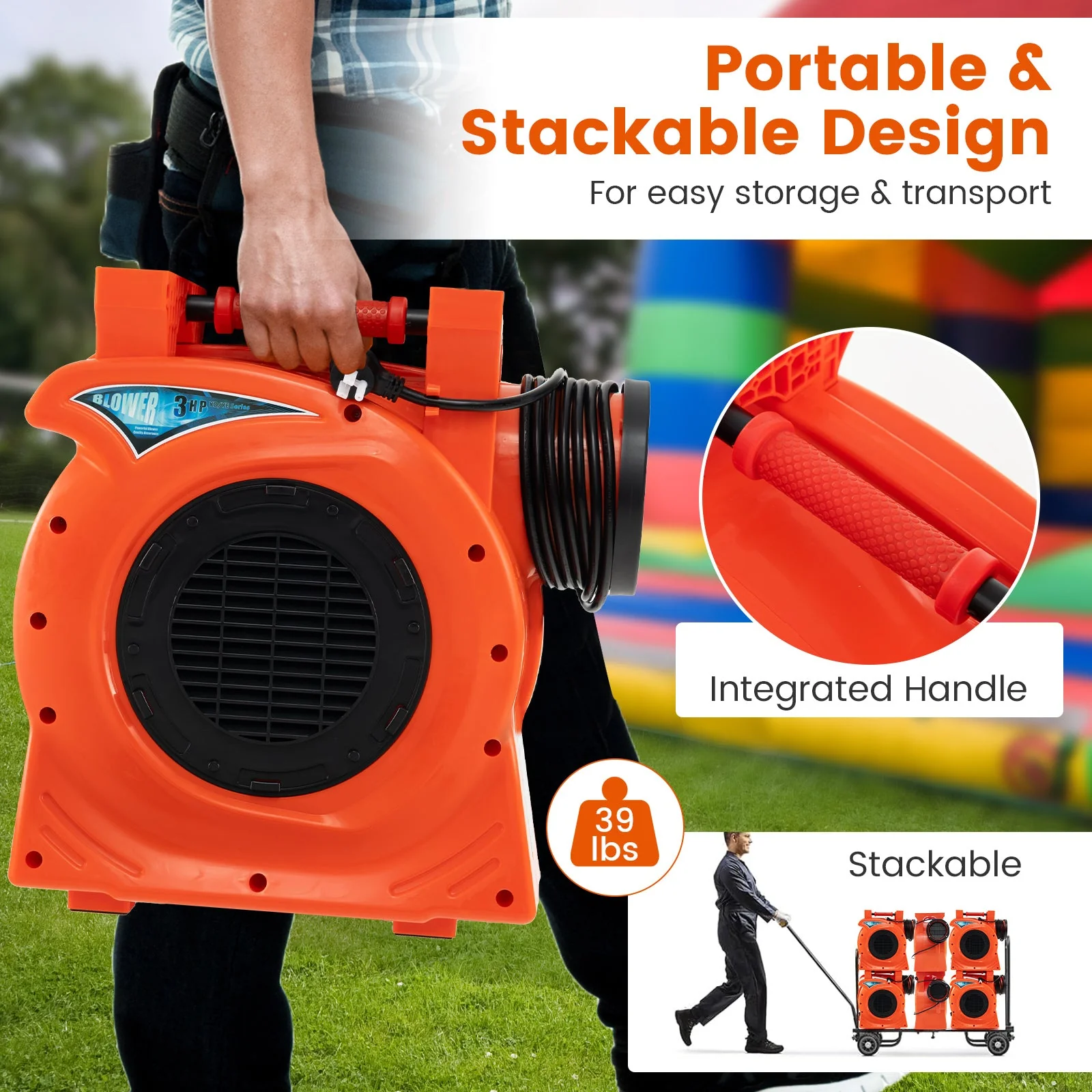 2200W 3 HP Commercial Air Blower for Giant Outdoor Inflatable Bounce House - Image 7