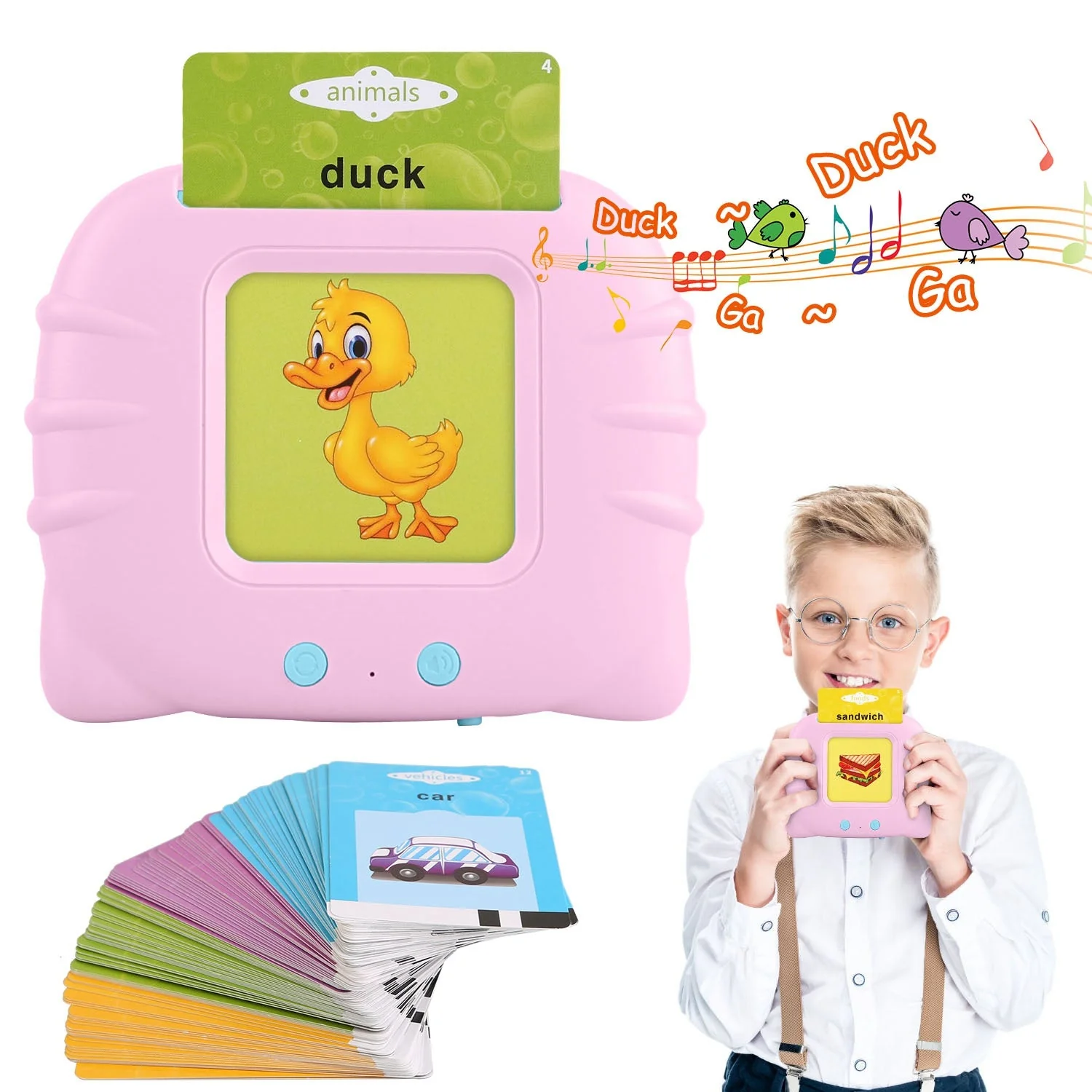 224 Words Kid Flash Talking Cards 112 Card Electronic Cognitive Audio Toddler Reading Machine Animal Shape Color Repeated Learning Cards English For C - Image 2