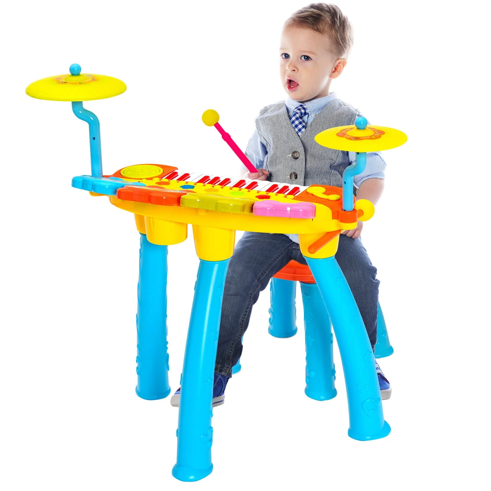 24-Key Piano Keyboard DJ Drum Combination with Microphone and MP3-Blue - Image 4