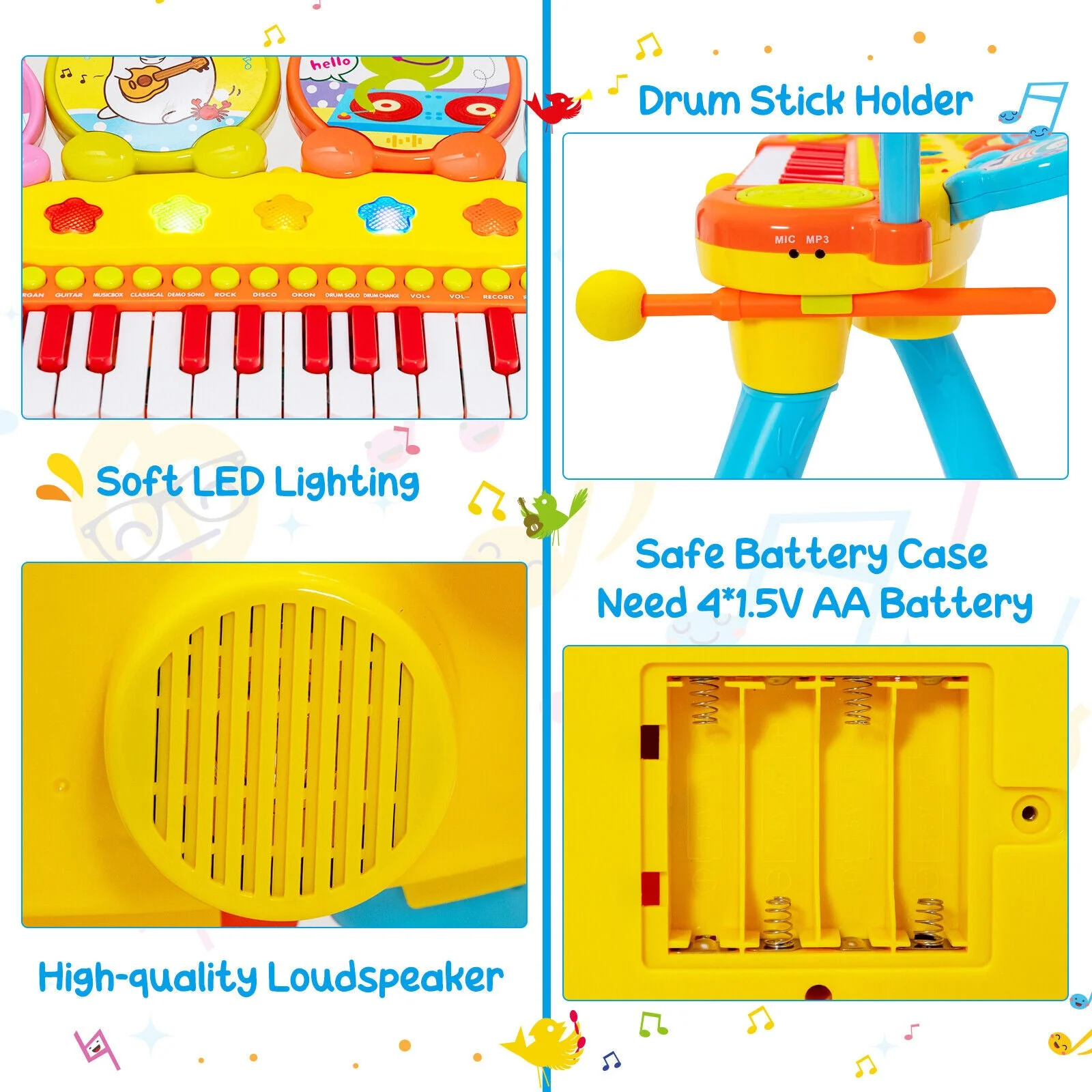 24-Key Piano Keyboard DJ Drum Combination with Microphone and MP3-Blue - Image 6