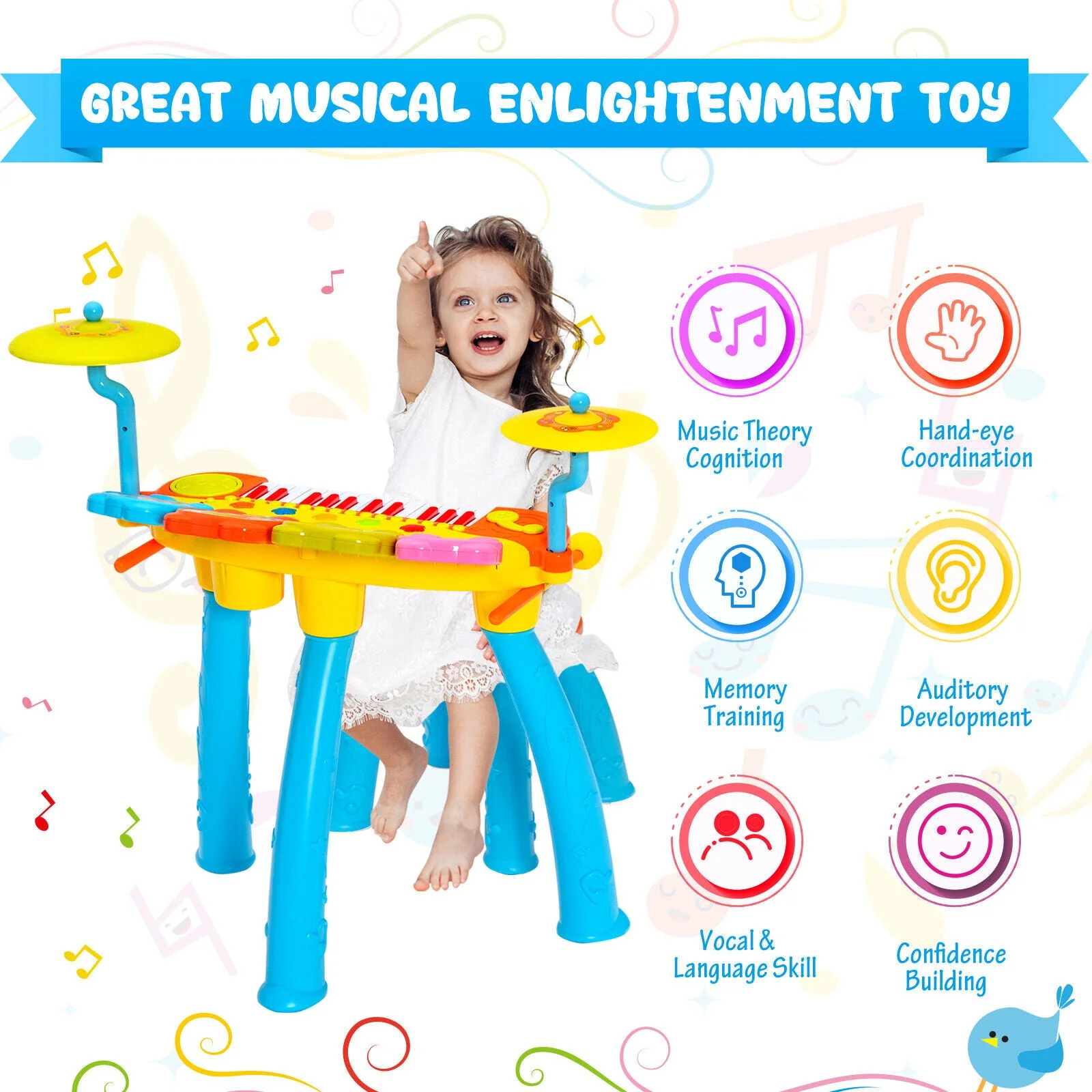 24-Key Piano Keyboard DJ Drum Combination with Microphone and MP3-Blue - Image 7