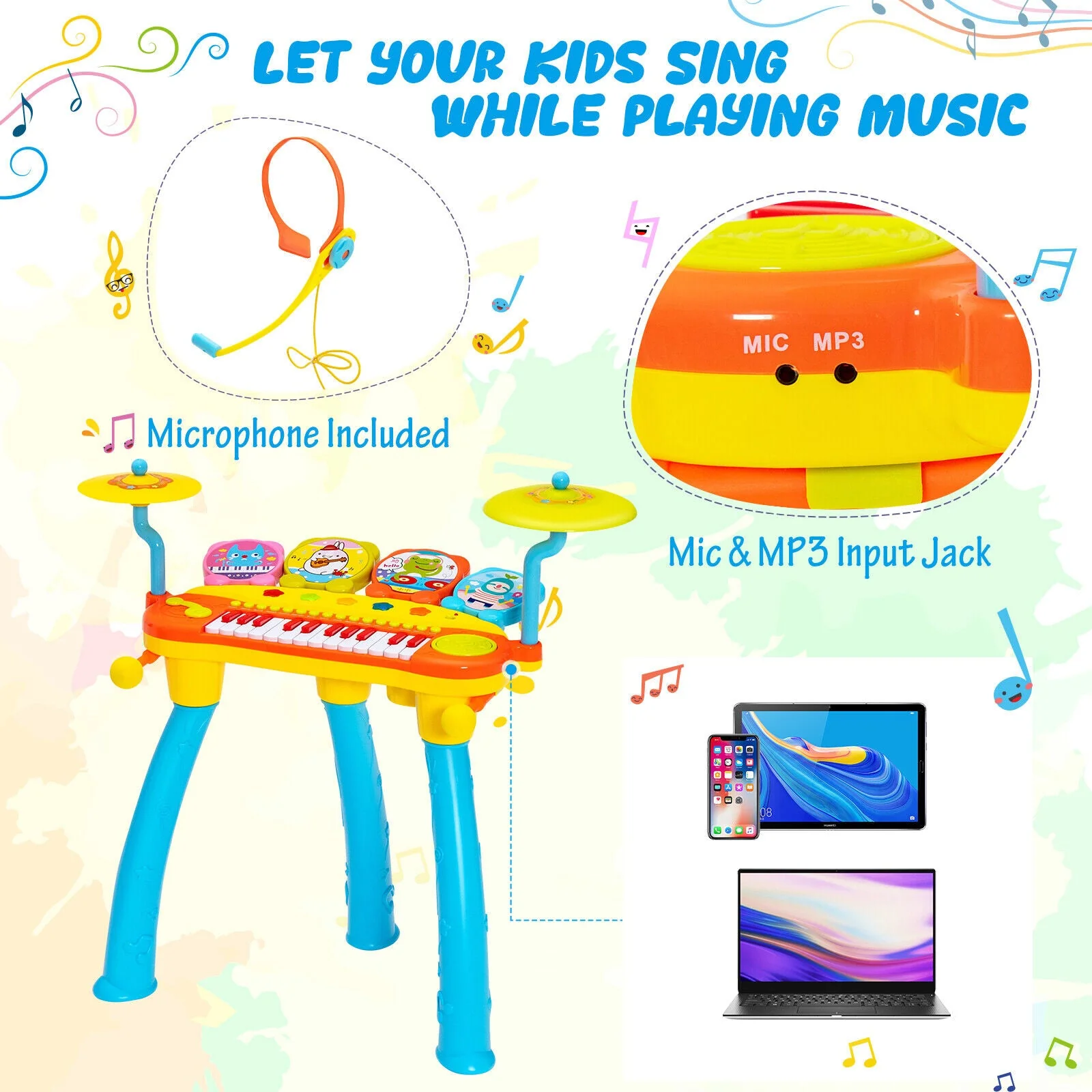 24-Key Piano Keyboard DJ Drum Combination with Microphone and MP3-Blue - Image 8