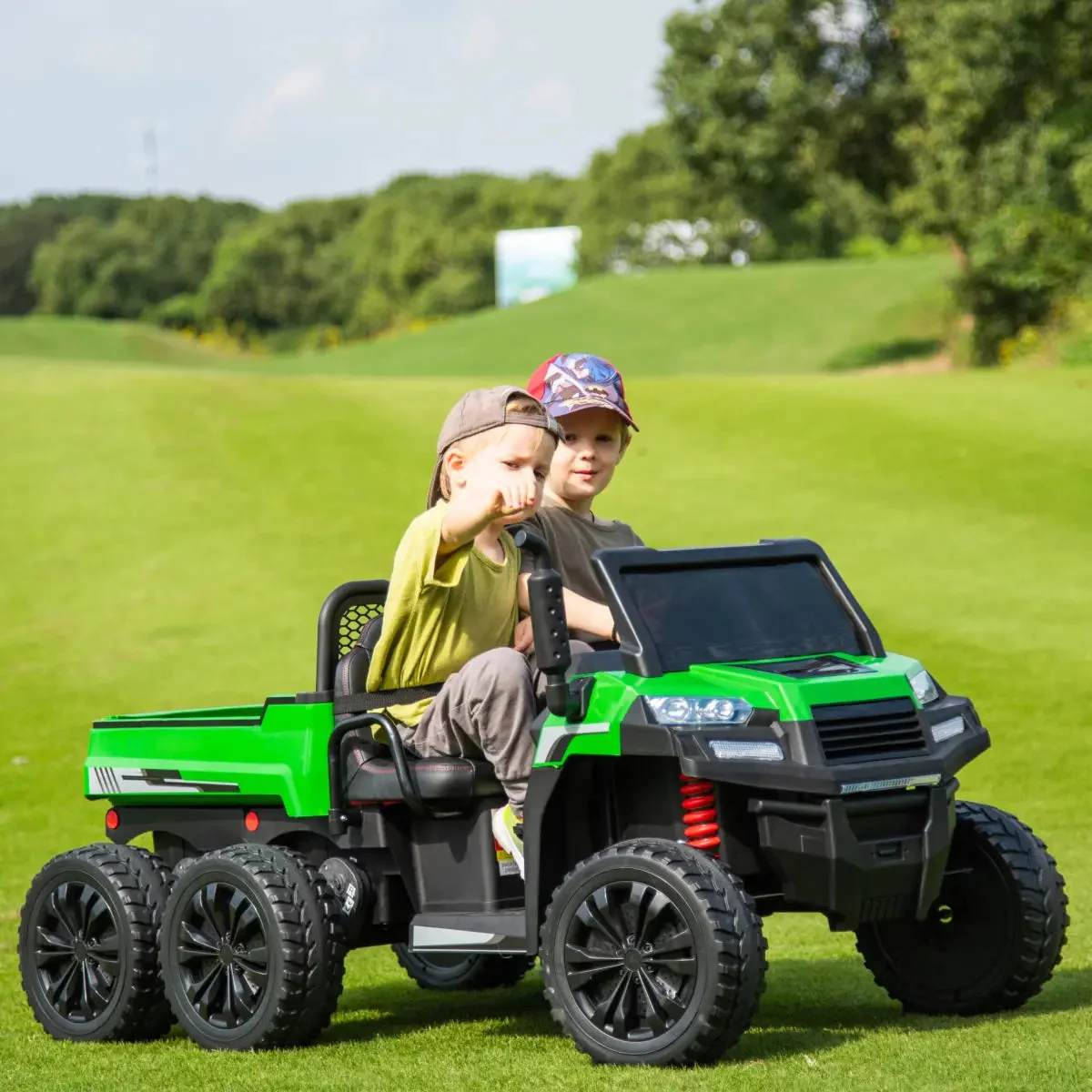 24V 6 Wheeler Freddo Tractor Trailer 2 Seater Ride-on with Dump Cart and Parental Remote - Image 4