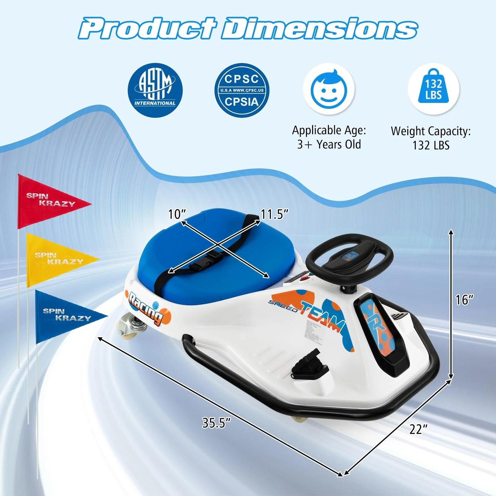24V Electric Drifting Go Kart for Kids with 360° Spin Wireless Connection-Navy - Image 4