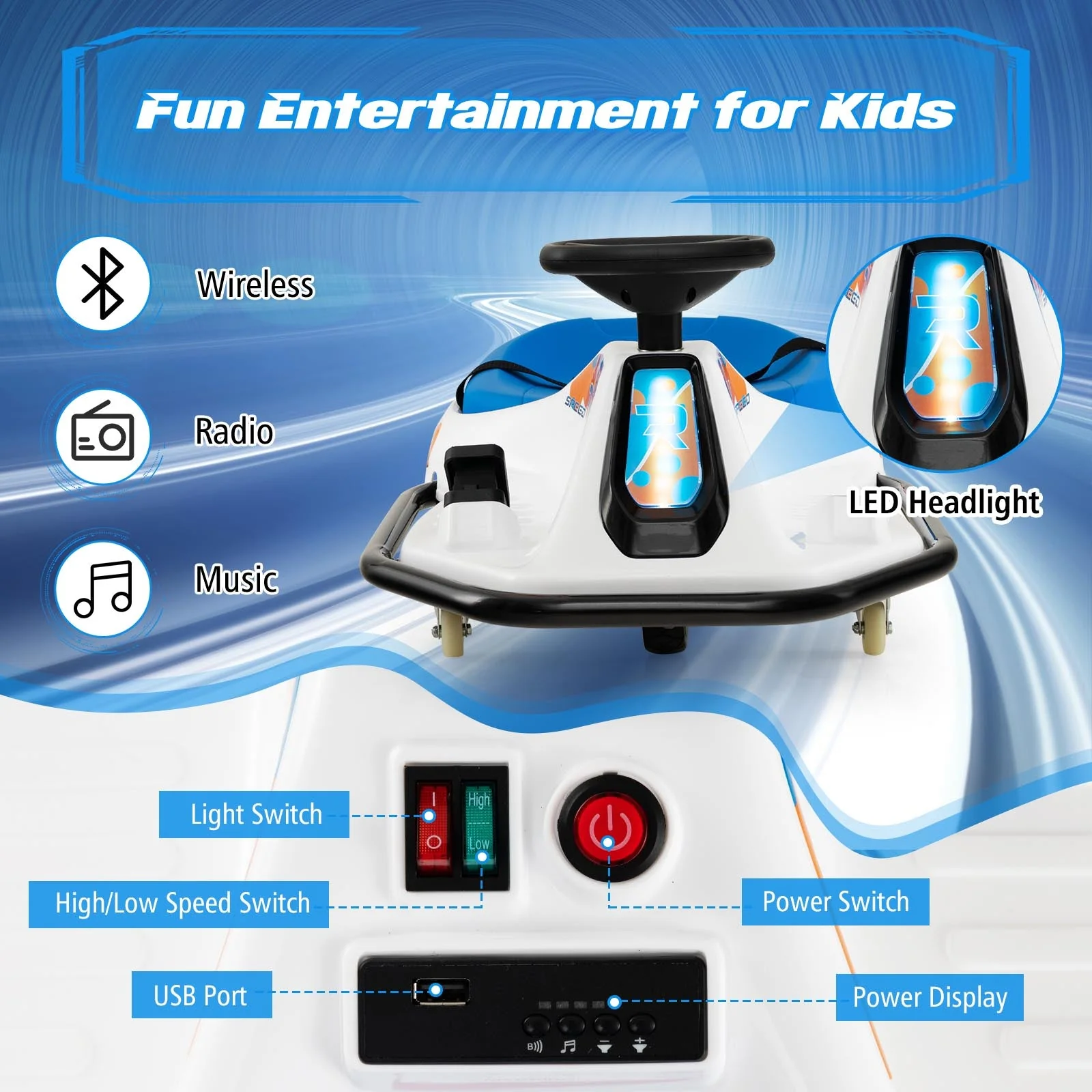 24V Electric Drifting Go Kart for Kids with 360° Spin Wireless Connection-Navy - Image 7
