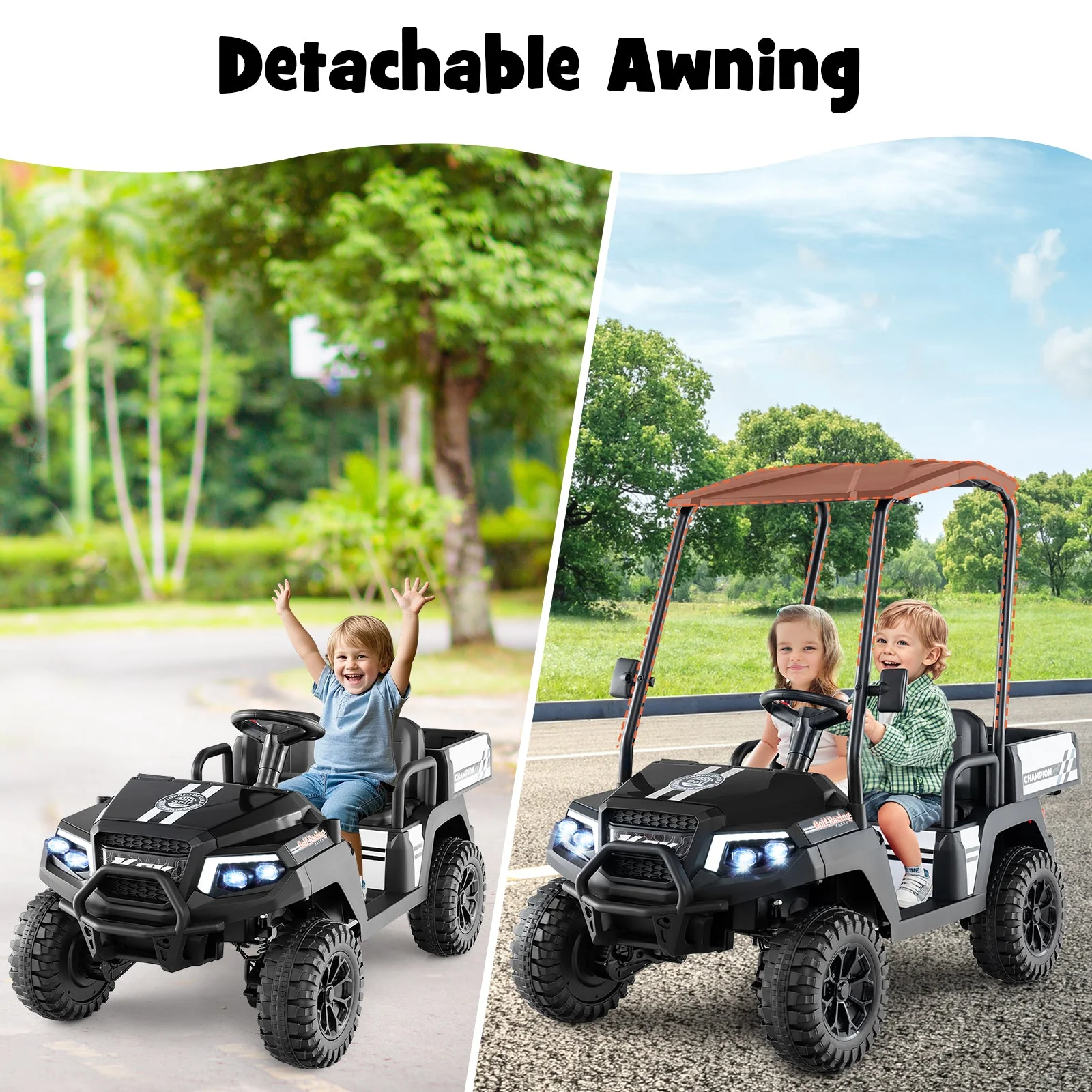24V Kids Golf Cart 4WD 2-Seater Ride on Car with Storage Trunk and Horn-Black - Image 2