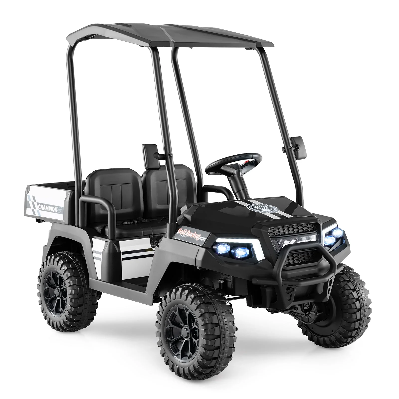 24V Kids Golf Cart 4WD 2-Seater Ride on Car with Storage Trunk and Horn-Black - Image 3