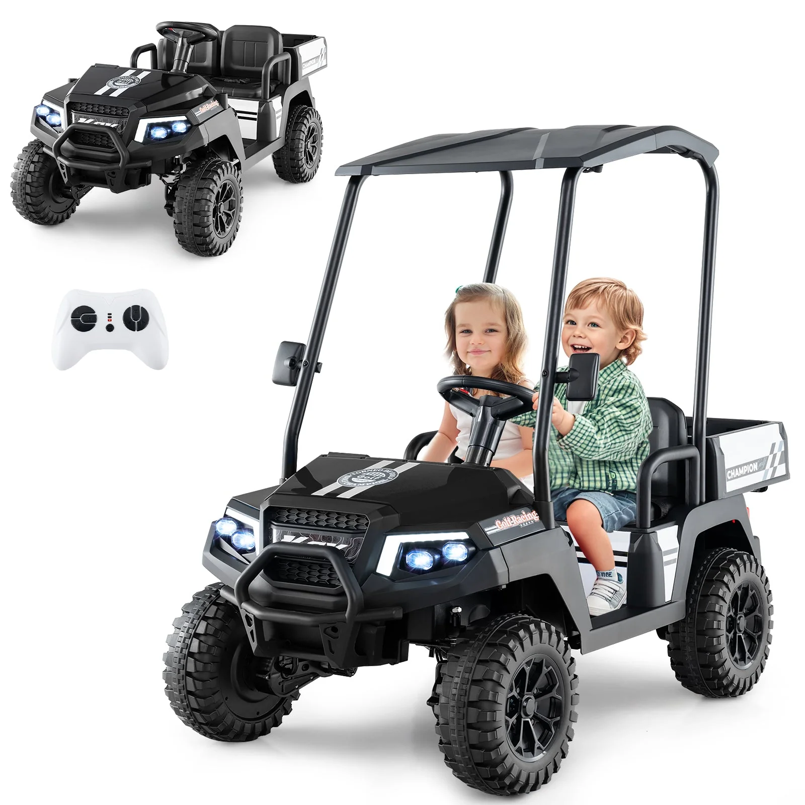 24V Kids Golf Cart 4WD 2-Seater Ride on Car with Storage Trunk and Horn-Black - Image 4