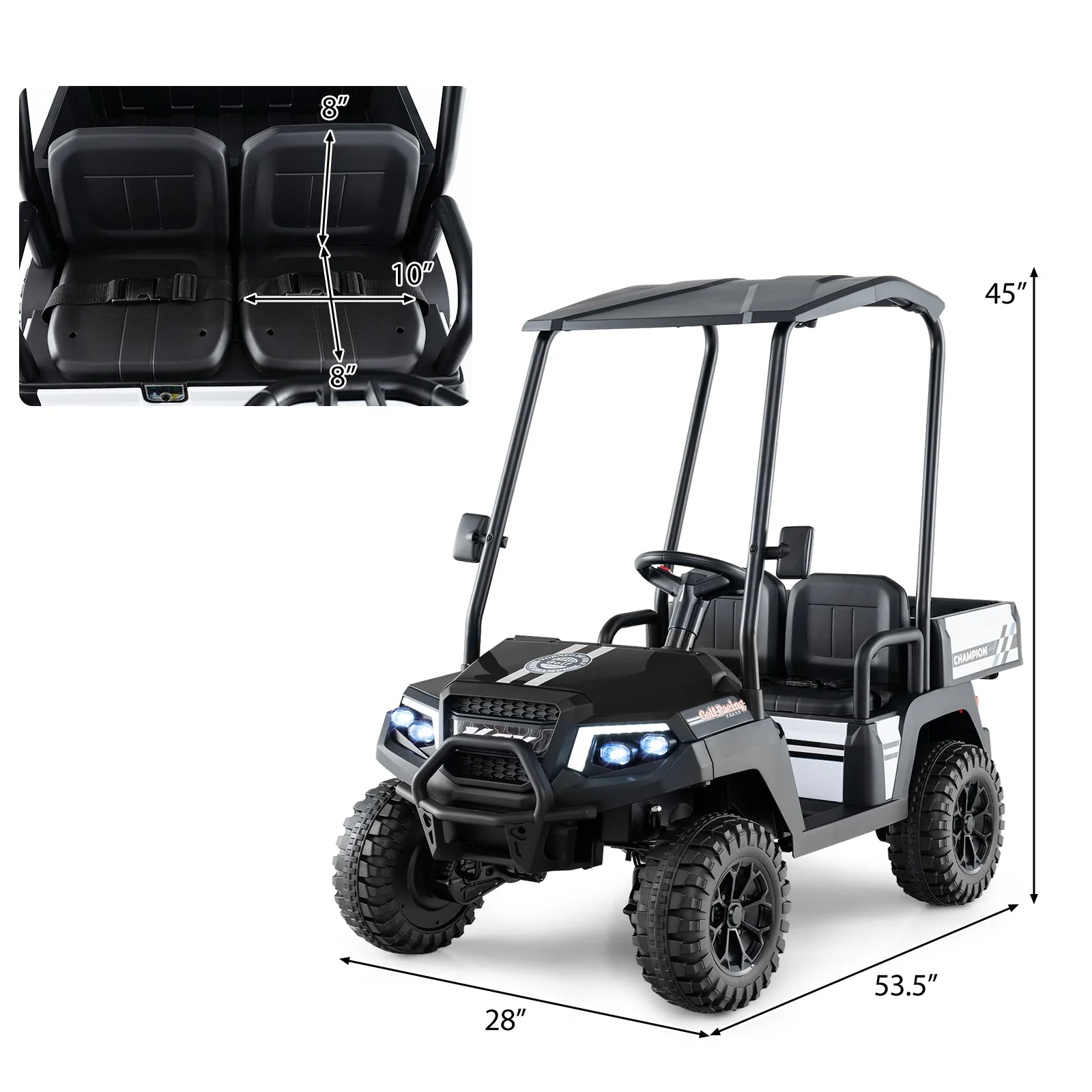 24V Kids Golf Cart 4WD 2-Seater Ride on Car with Storage Trunk and Horn-Black - Image 5