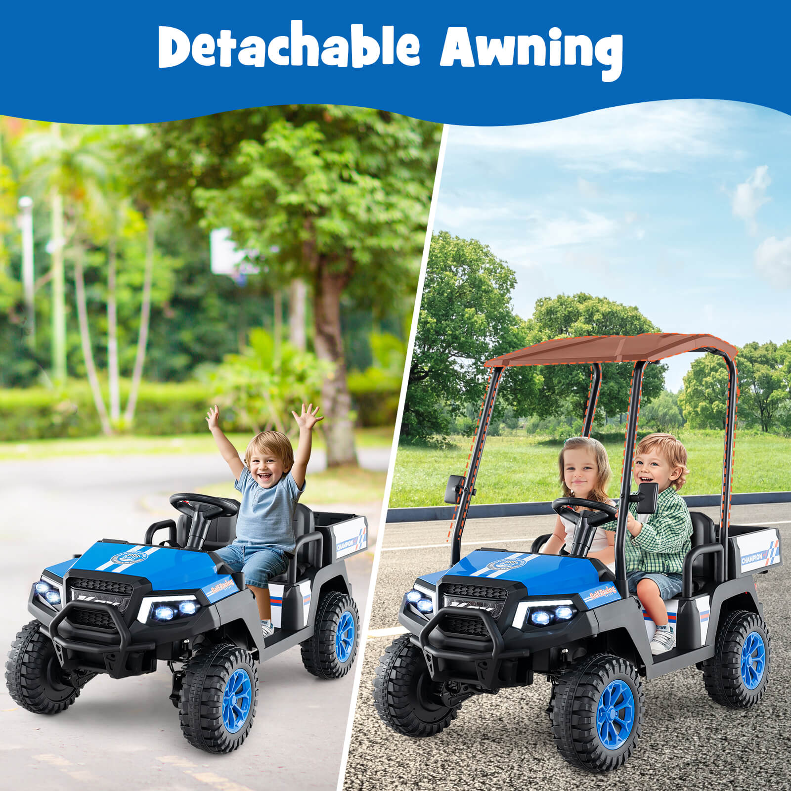 24V Kids Golf Cart 4WD 2-Seater Ride on Car with Storage Trunk and Horn-Blue - Image 2