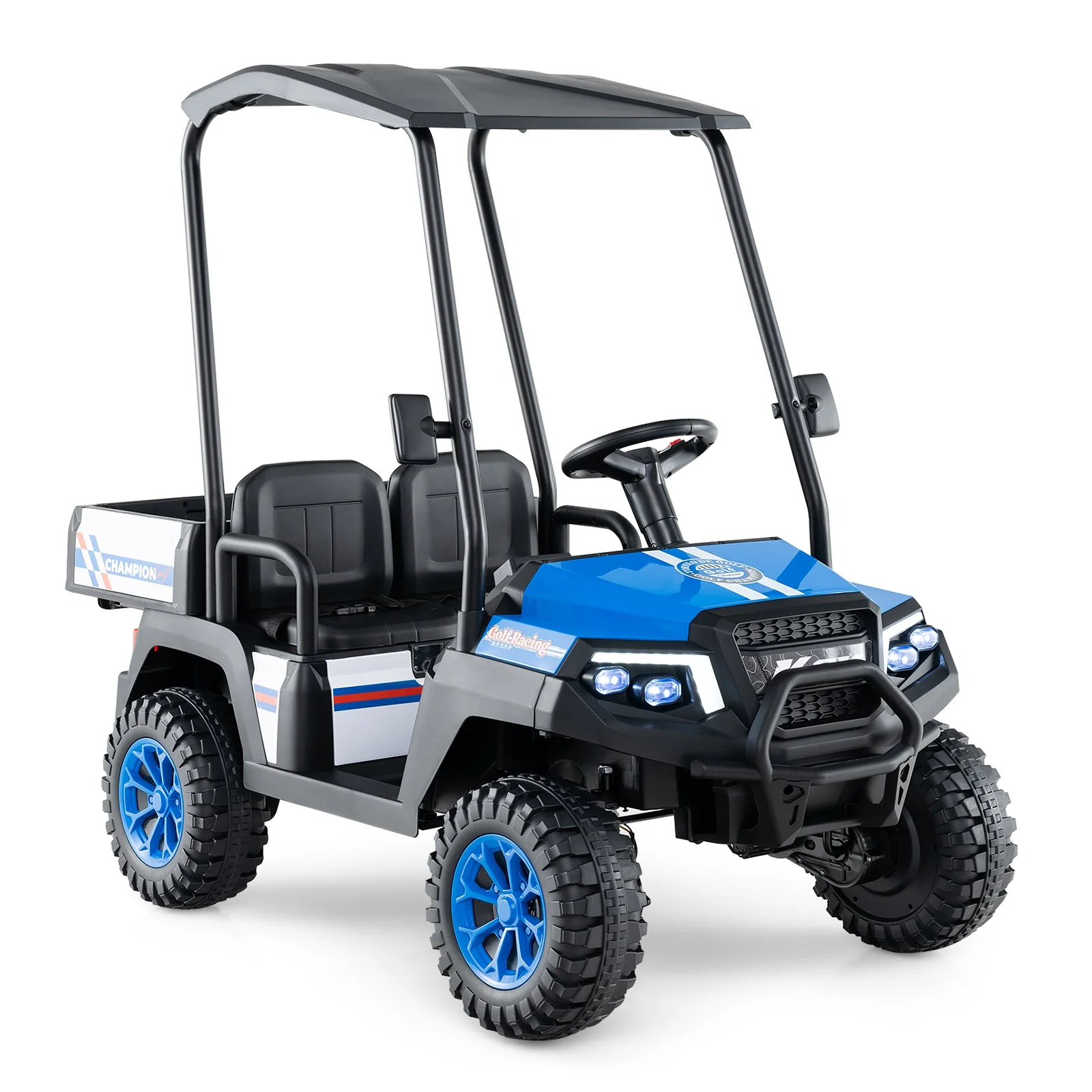 24V Kids Golf Cart 4WD 2-Seater Ride on Car with Storage Trunk and Horn-Blue - Image 3