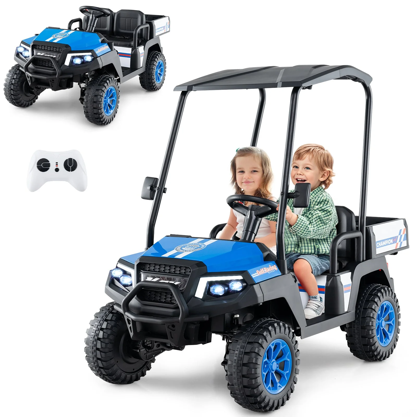 24V Kids Golf Cart 4WD 2-Seater Ride on Car with Storage Trunk and Horn-Blue - Image 4