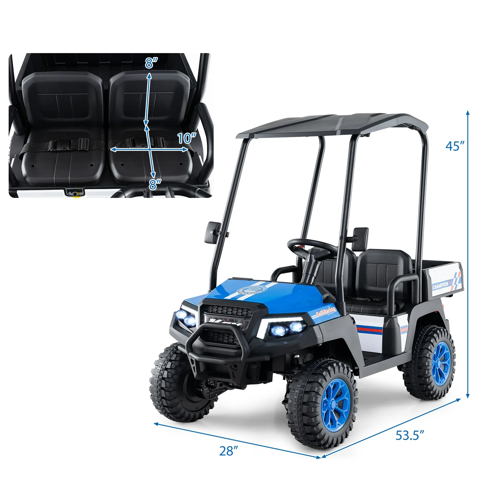 24V Kids Golf Cart 4WD 2-Seater Ride on Car with Storage Trunk and Horn-Blue - Image 5