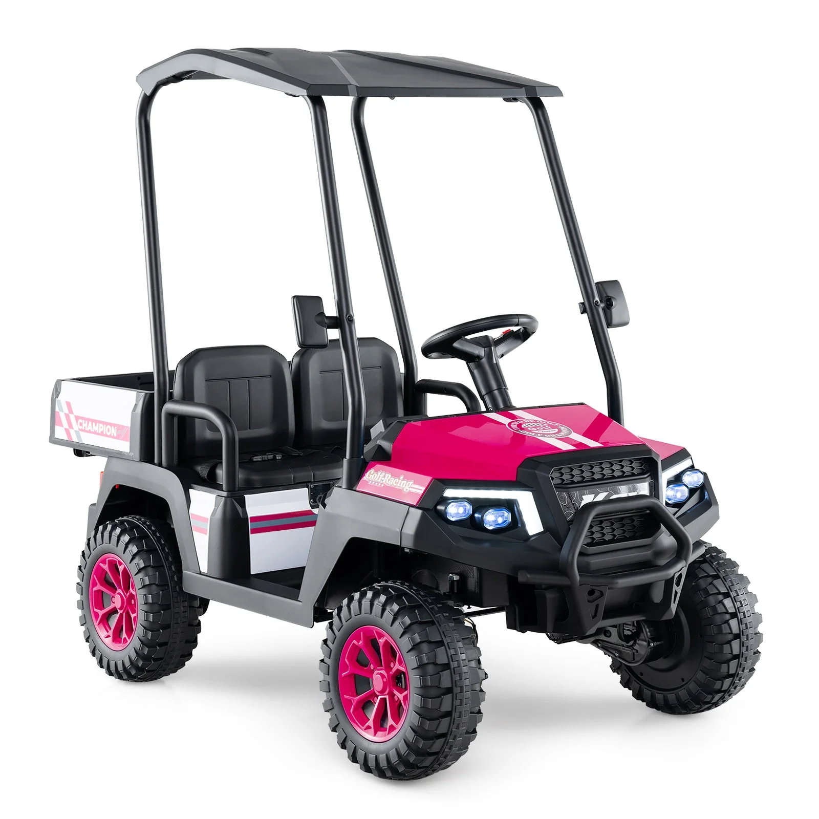 24V Kids Golf Cart 4WD 2-Seater Ride on Car with Storage Trunk and Horn-Pink - Image 3