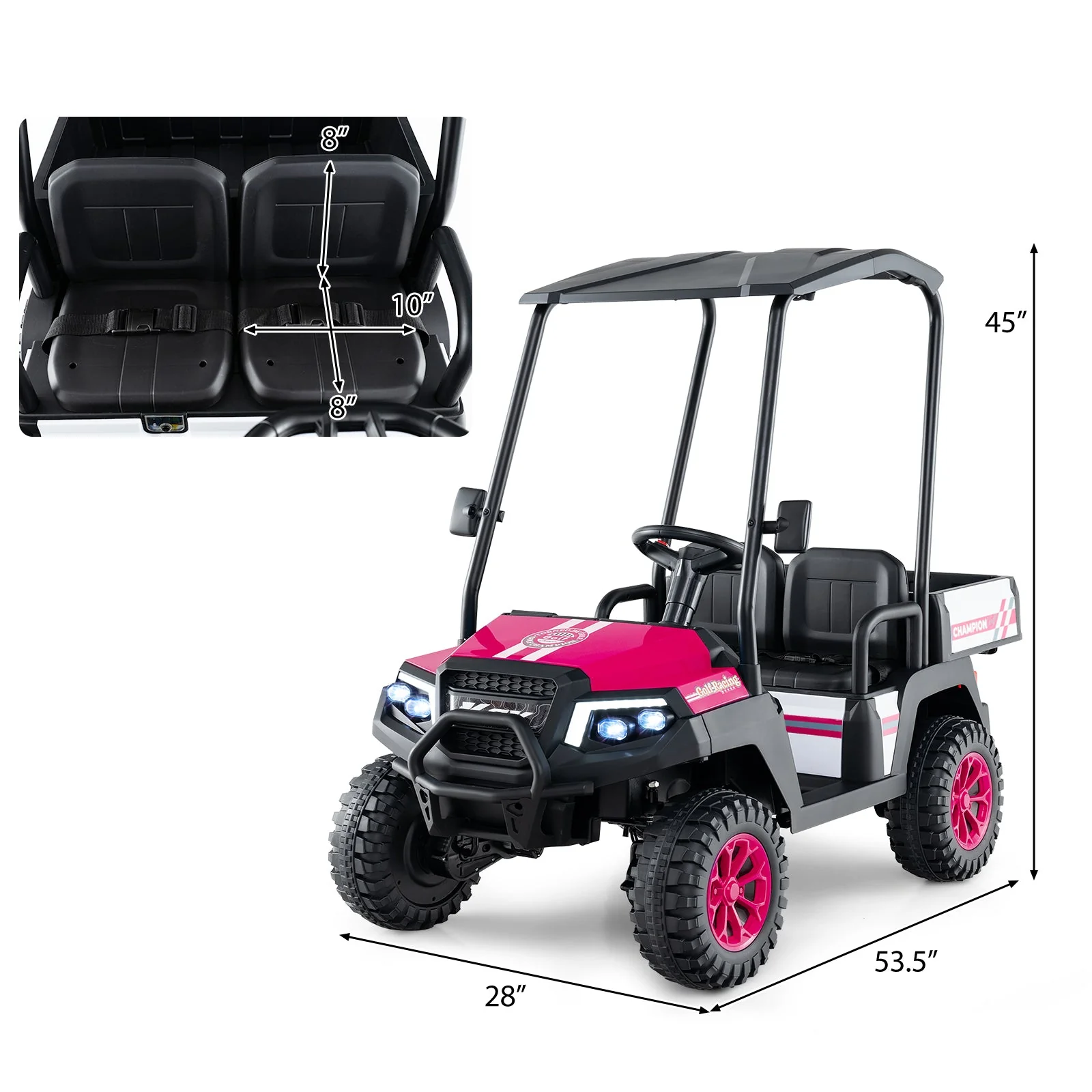 24V Kids Golf Cart 4WD 2-Seater Ride on Car with Storage Trunk and Horn-Pink - Image 5