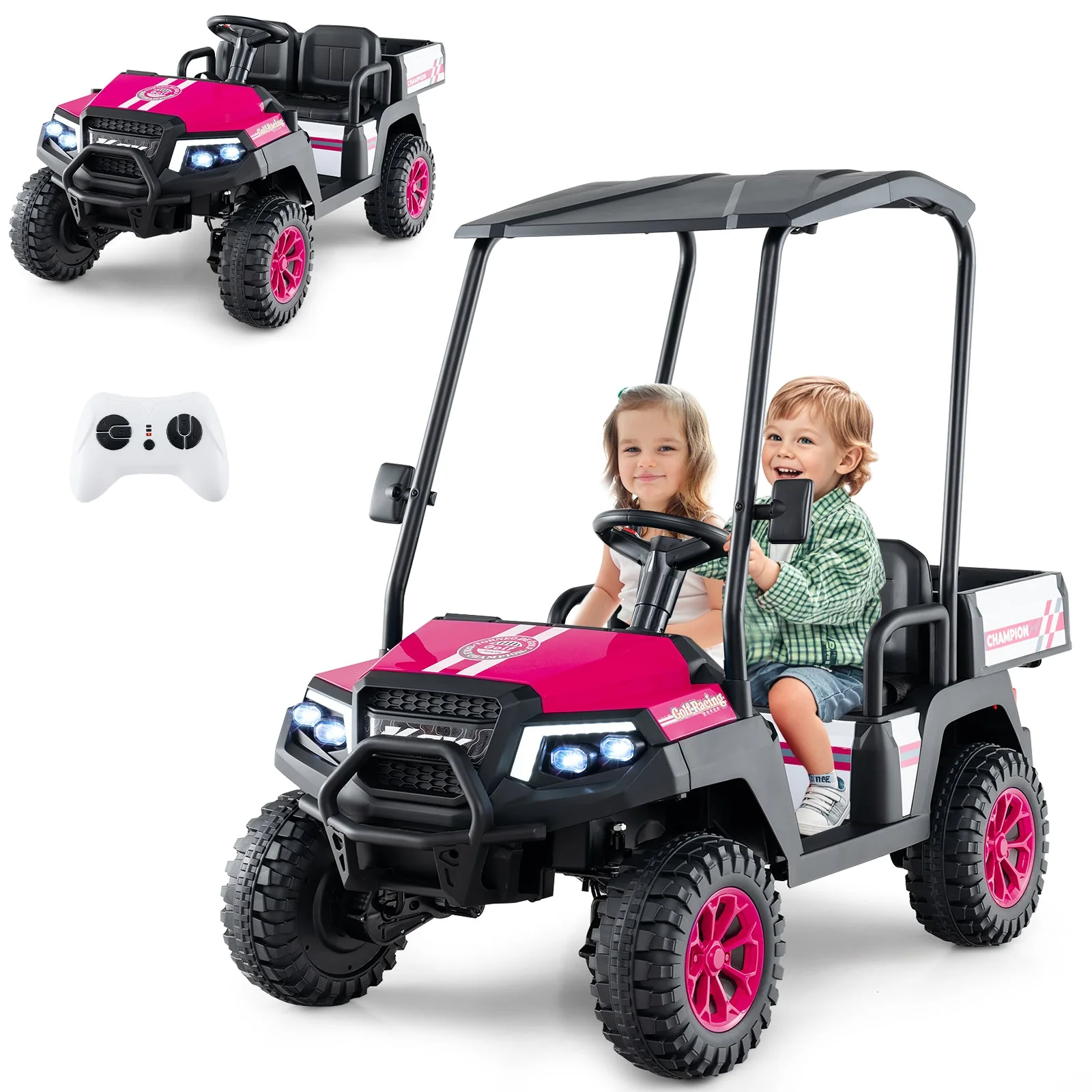 24V Kids Golf Cart 4WD 2-Seater Ride on Car with Storage Trunk and Horn-Pink - Image 6