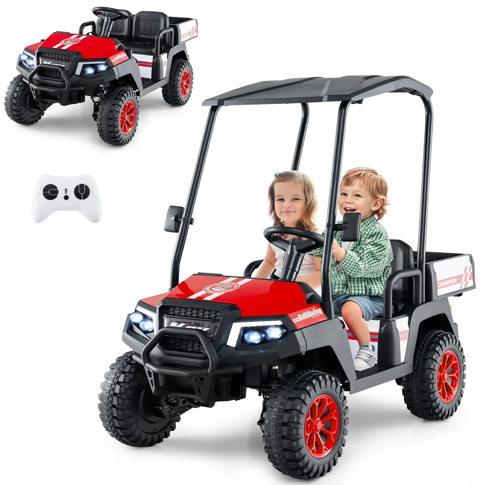 24V Kids Golf Cart 4WD 2-Seater Ride on Car with Storage Trunk and Horn-Red - Image 4