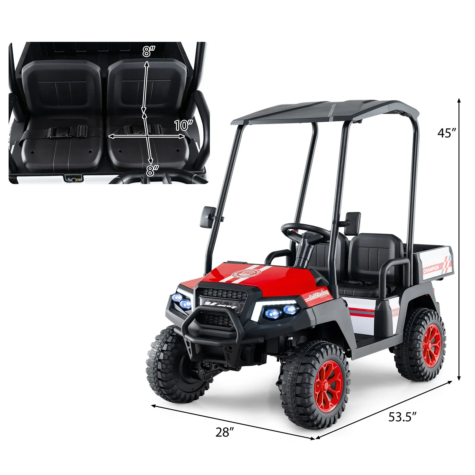 24V Kids Golf Cart 4WD 2-Seater Ride on Car with Storage Trunk and Horn-Red - Image 5