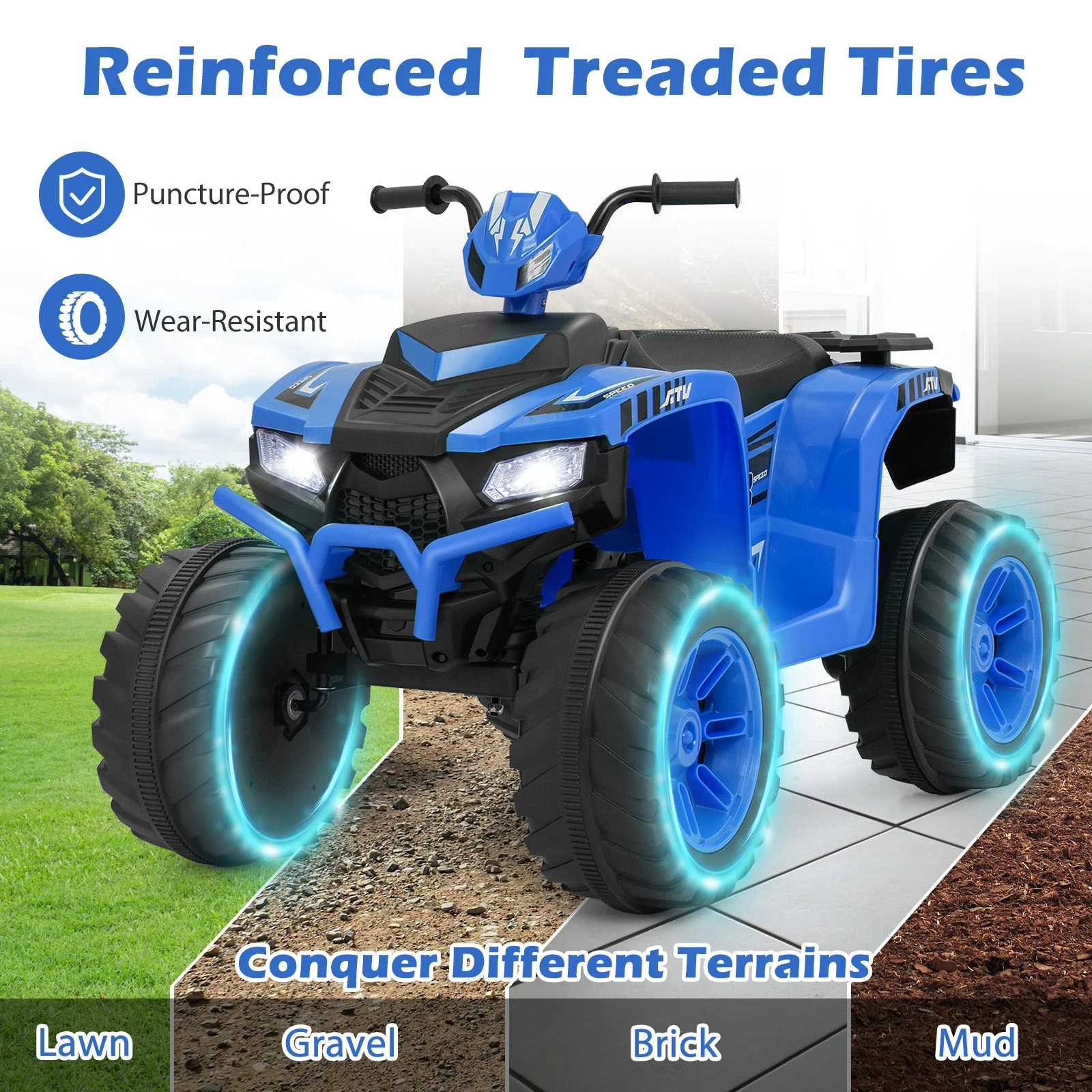 24V Kids Ride-On Electric ATV with Wireless Connection for Toddlers 3-8 Years Old-Blue - Image 2