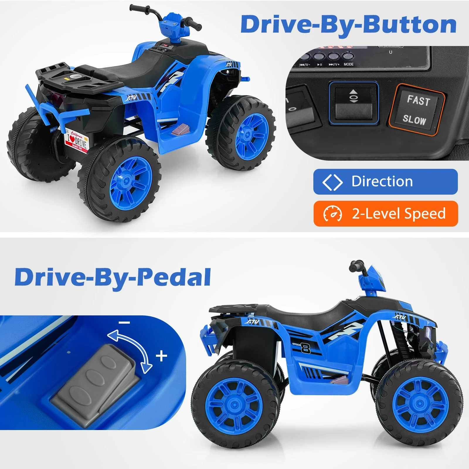 24V Kids Ride-On Electric ATV with Wireless Connection for Toddlers 3-8 Years Old-Blue - Image 6