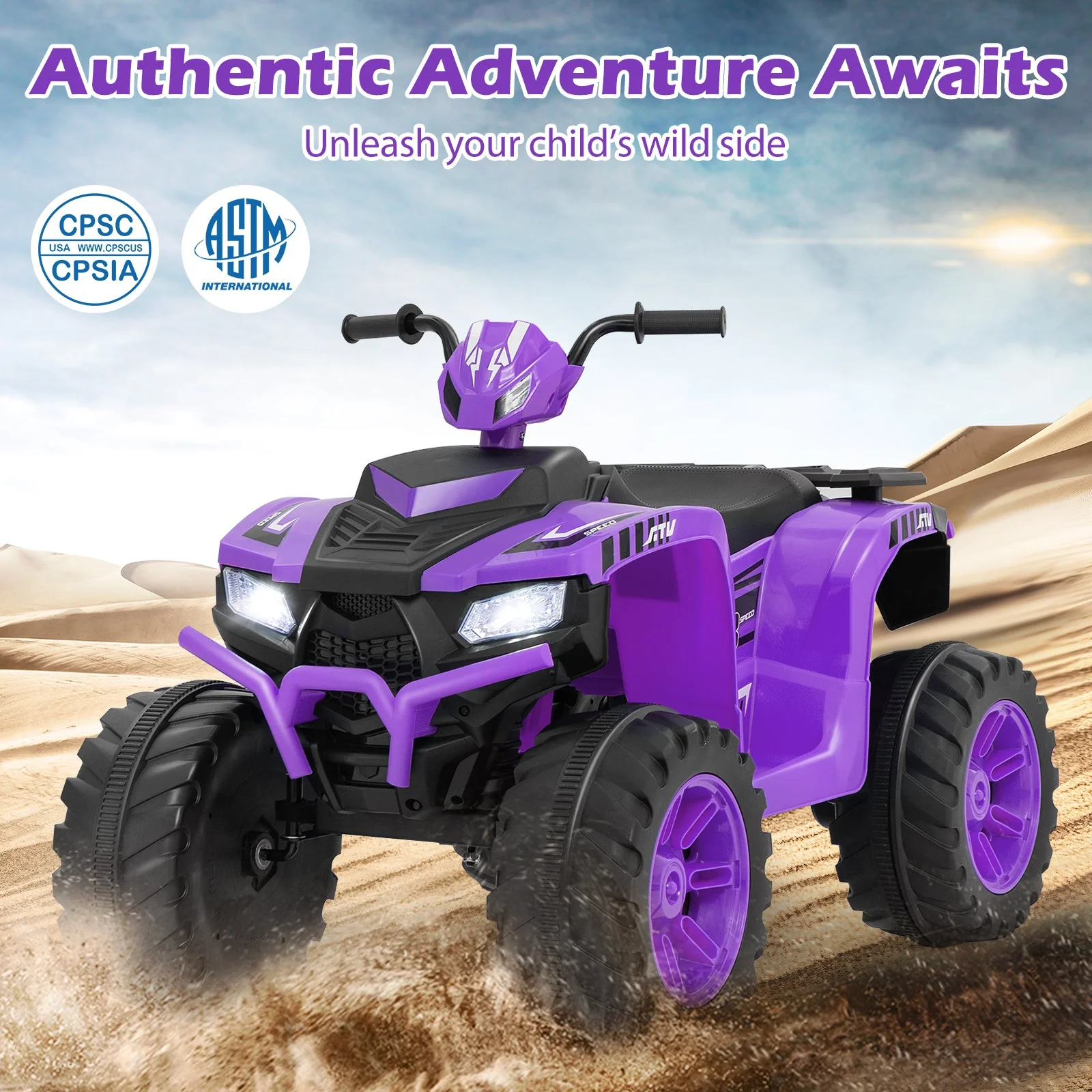24V Kids Ride-On Electric ATV with Wireless Connection for Toddlers 3-8 Years Old-Purple - Image 5