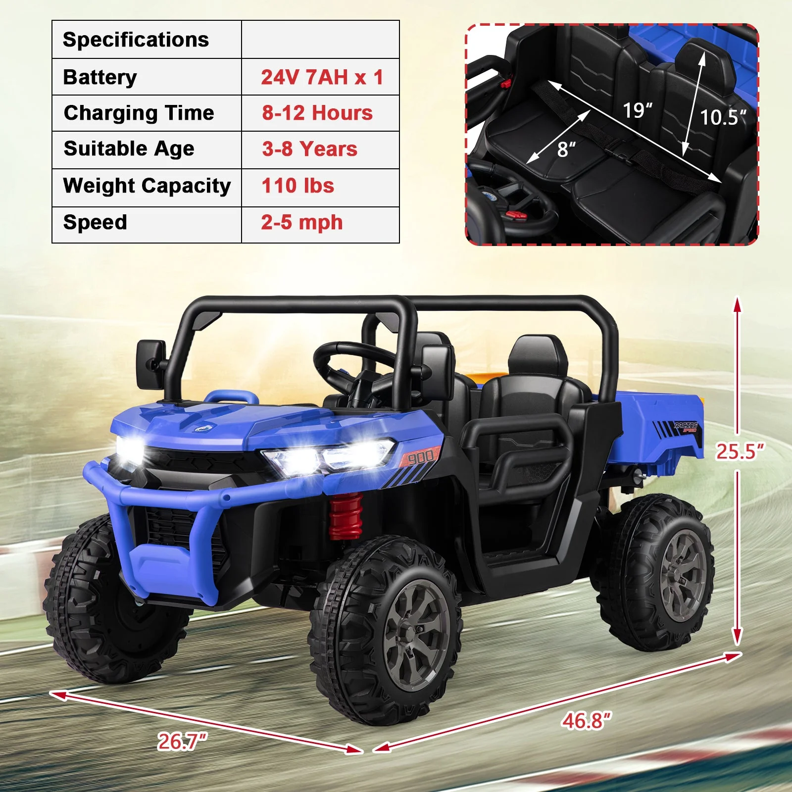 24V Ride on Dump Truck with Remote Control-Navy - Image 4
