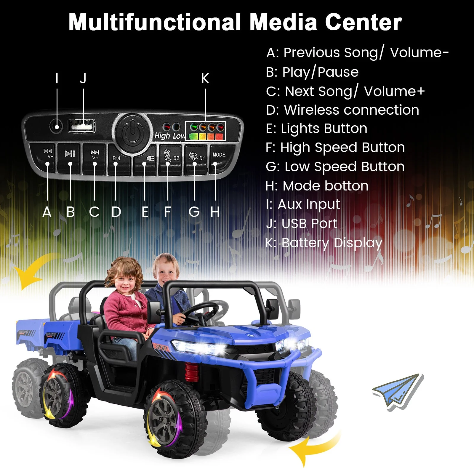 24V Ride on Dump Truck with Remote Control-Navy - Image 8